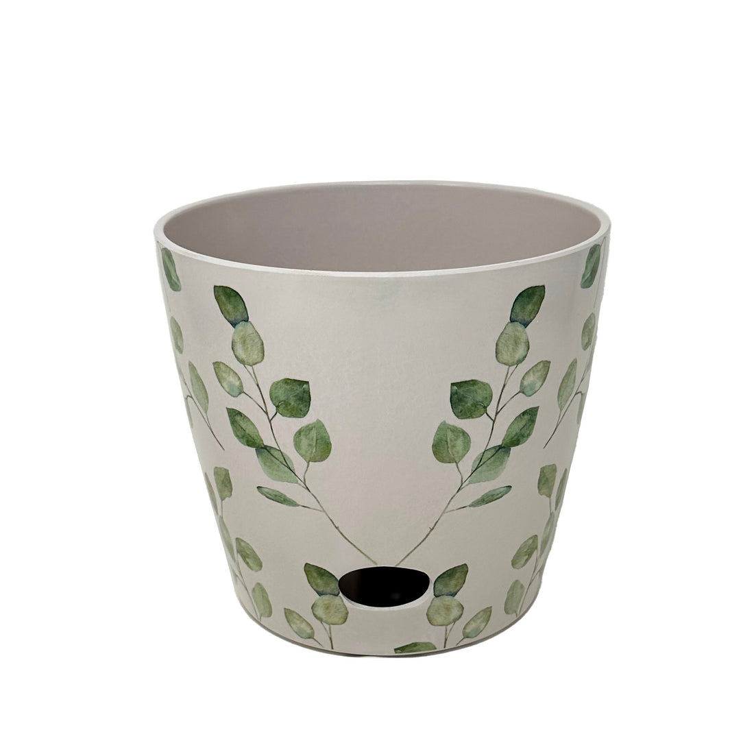 7" Round Self-Watering Bamboo Pot - Green Leaves