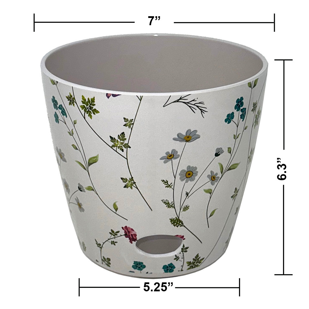 7" Round Self-Watering Bamboo Pot - Wildflower