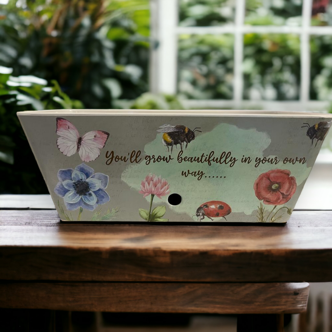 16" Rectangular Self-Watering Bamboo Planter - Flowers