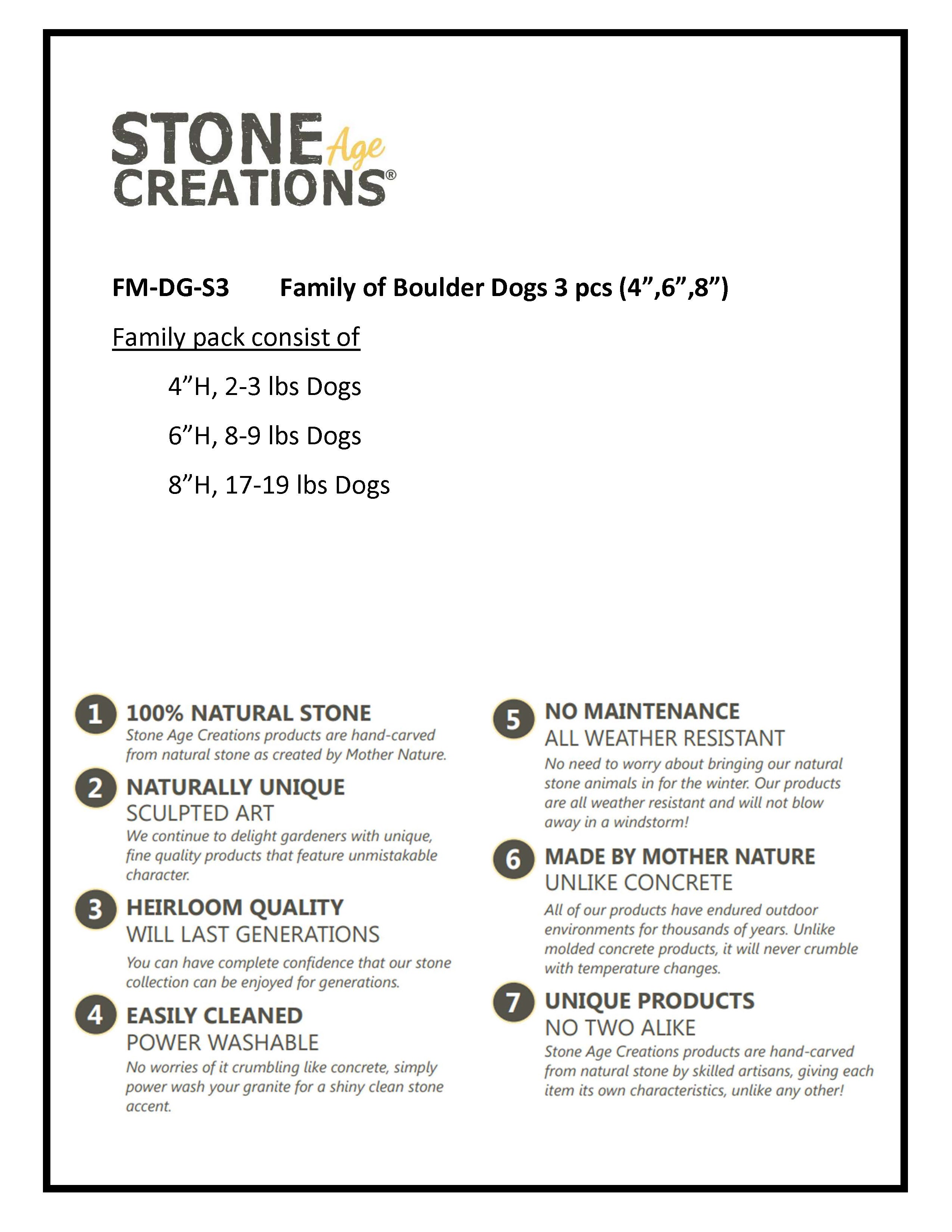 Family of Boulder Dogs - 3 Pcs 4"H, 6"H, 8"H