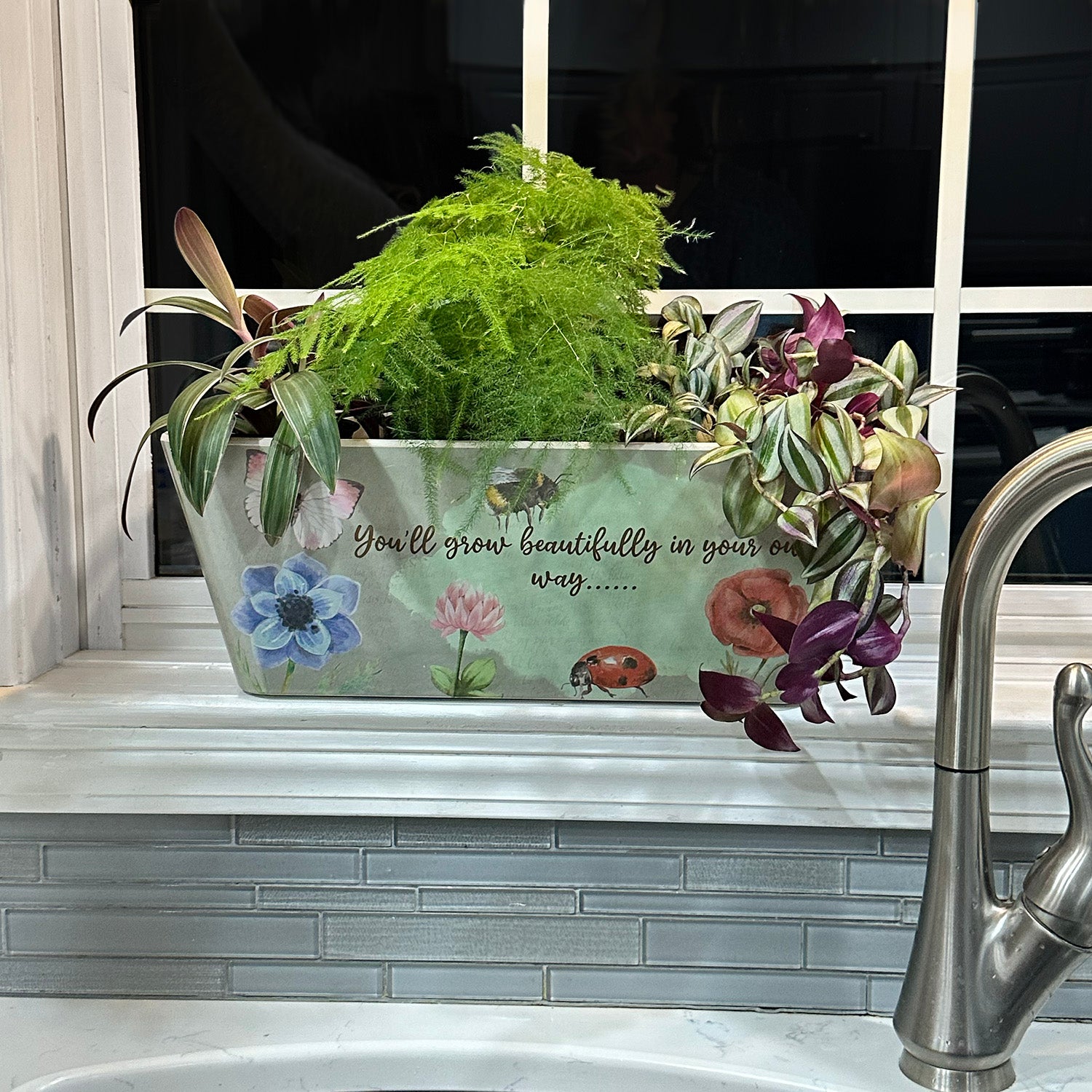 16" Rectangular Self-Watering Bamboo Planter - Flowers