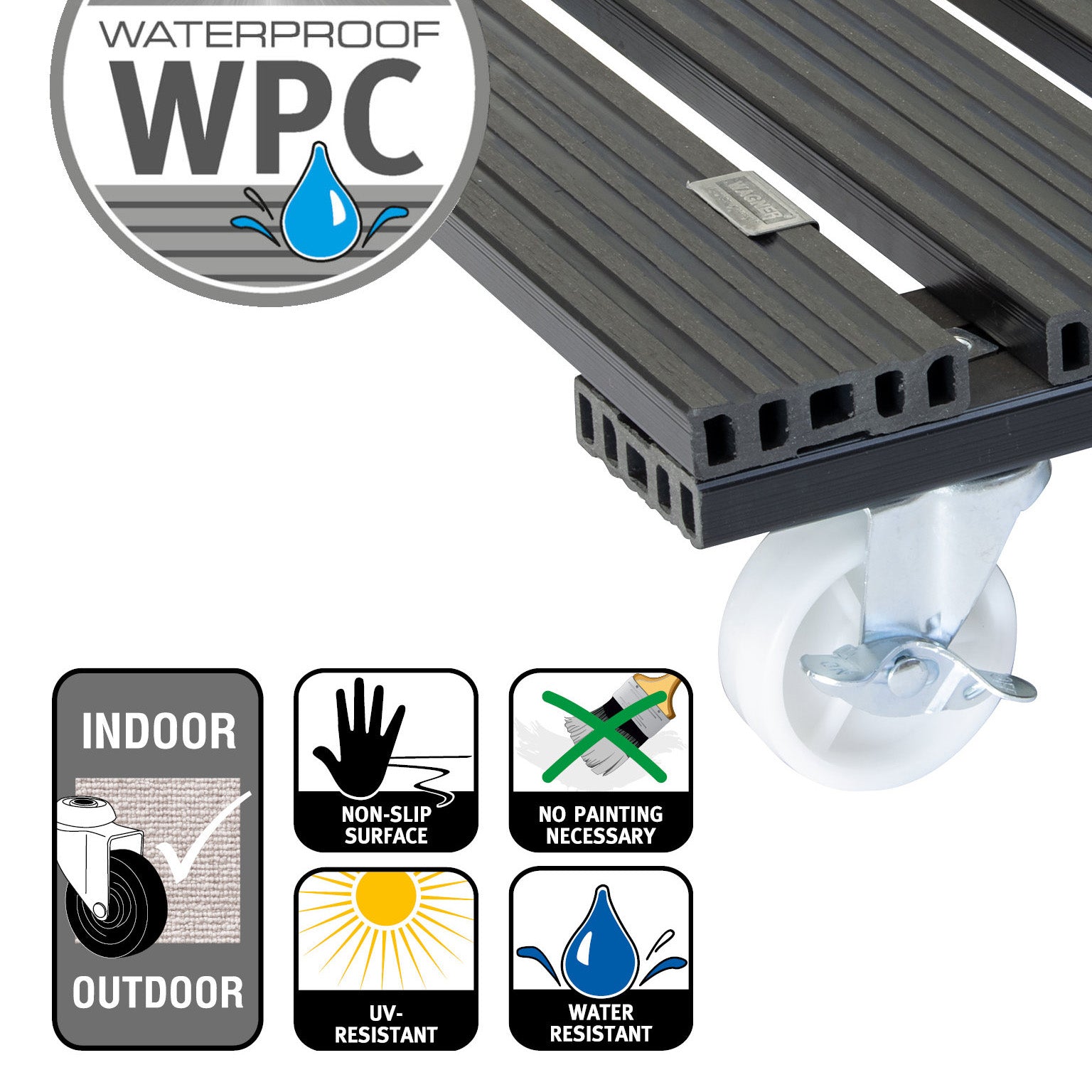 Wagner Waterproof Plant Caddy - 15.4" Gray Square