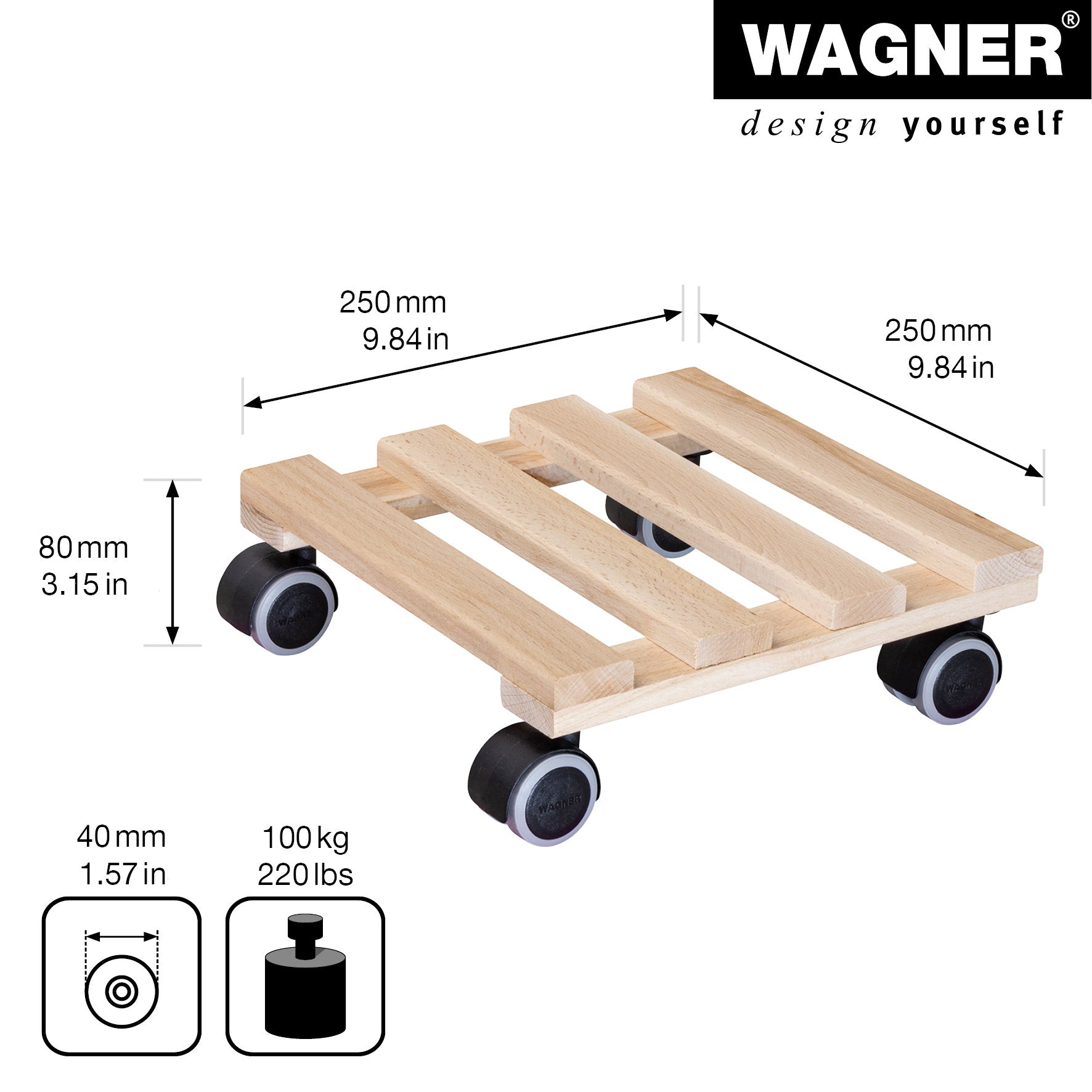 Wooden Plant Caddy - 10" Natural Square