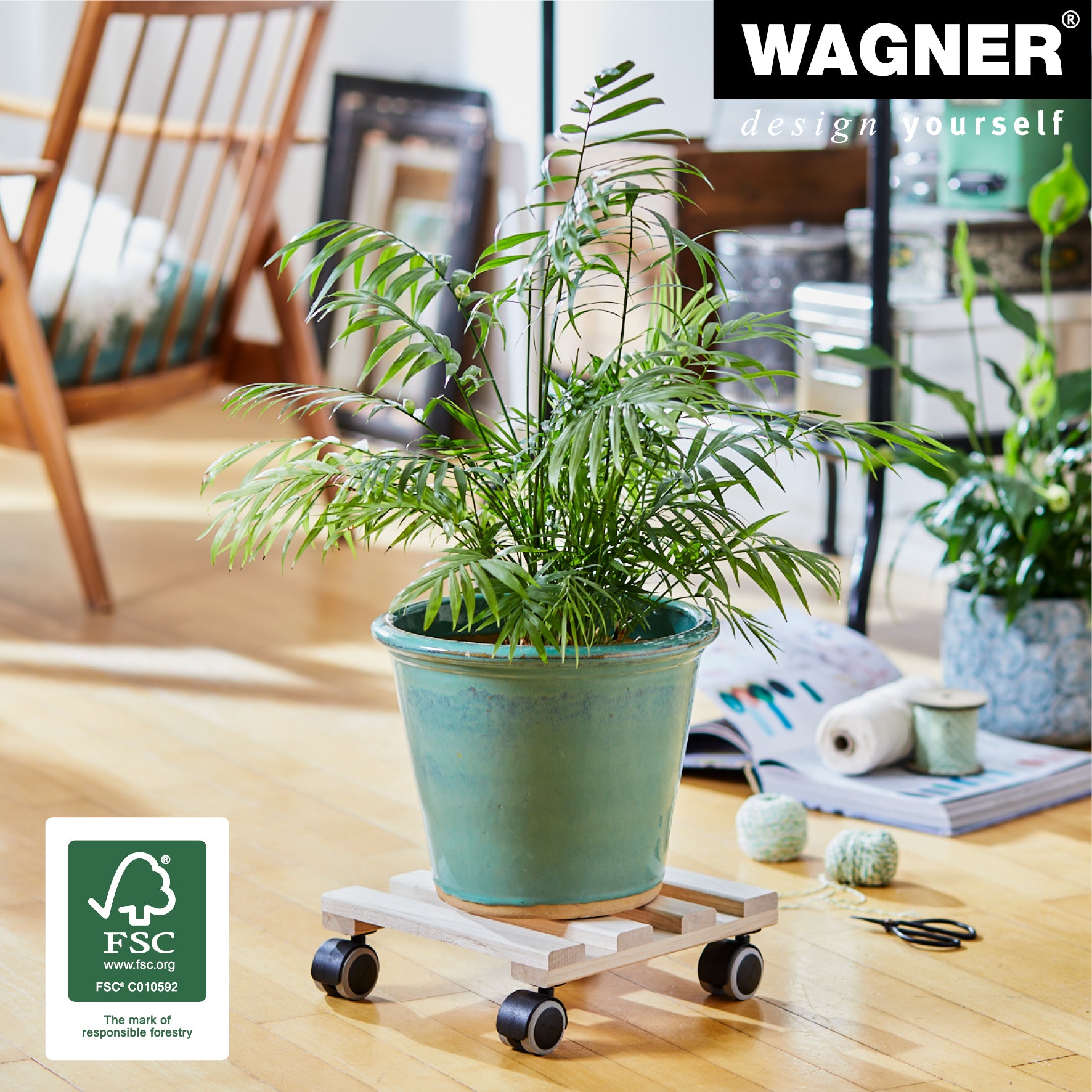 Wooden Plant Caddy - 10" Natural Square
