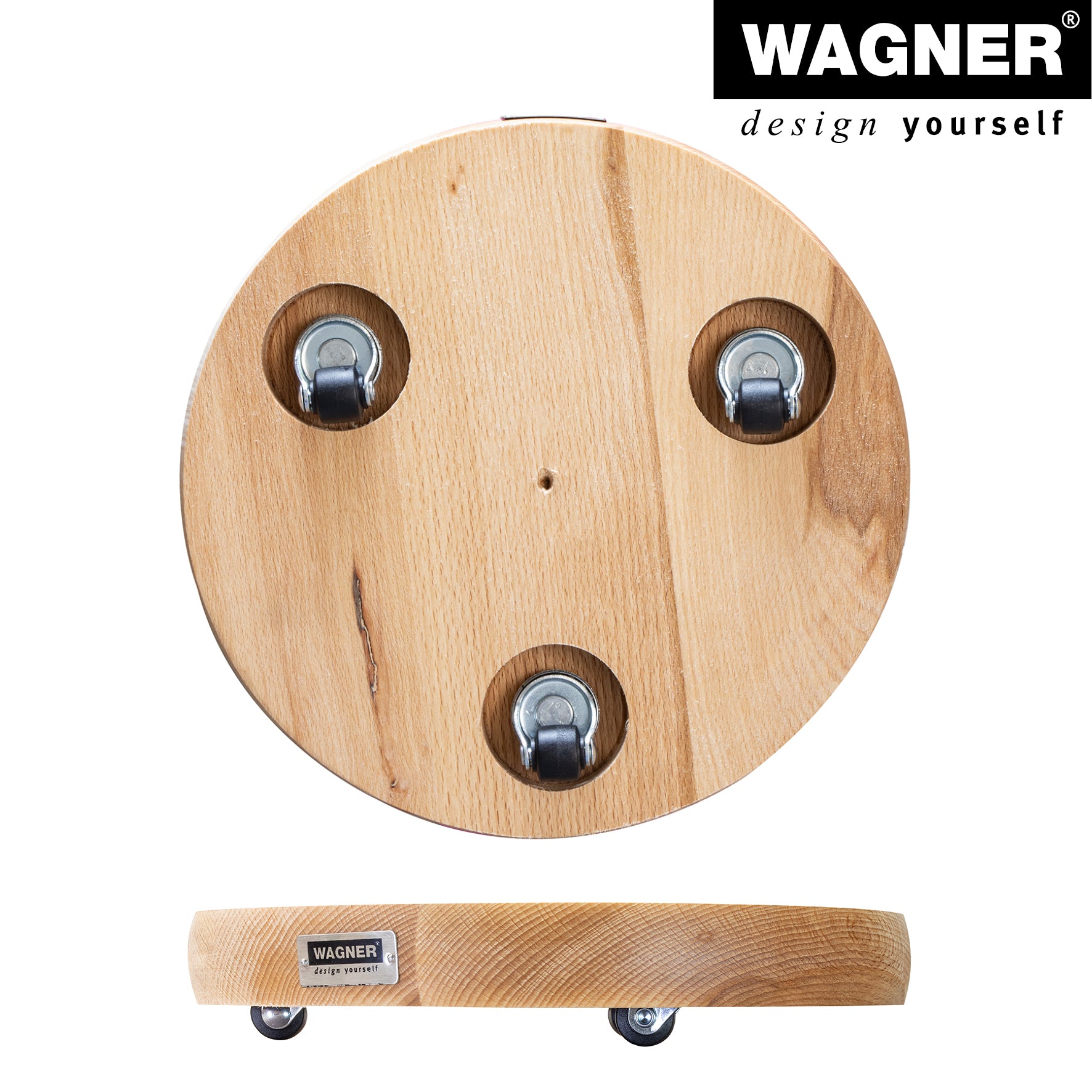 Wooden Plant Caddy w/No-Show Casters - 10" Natural Round