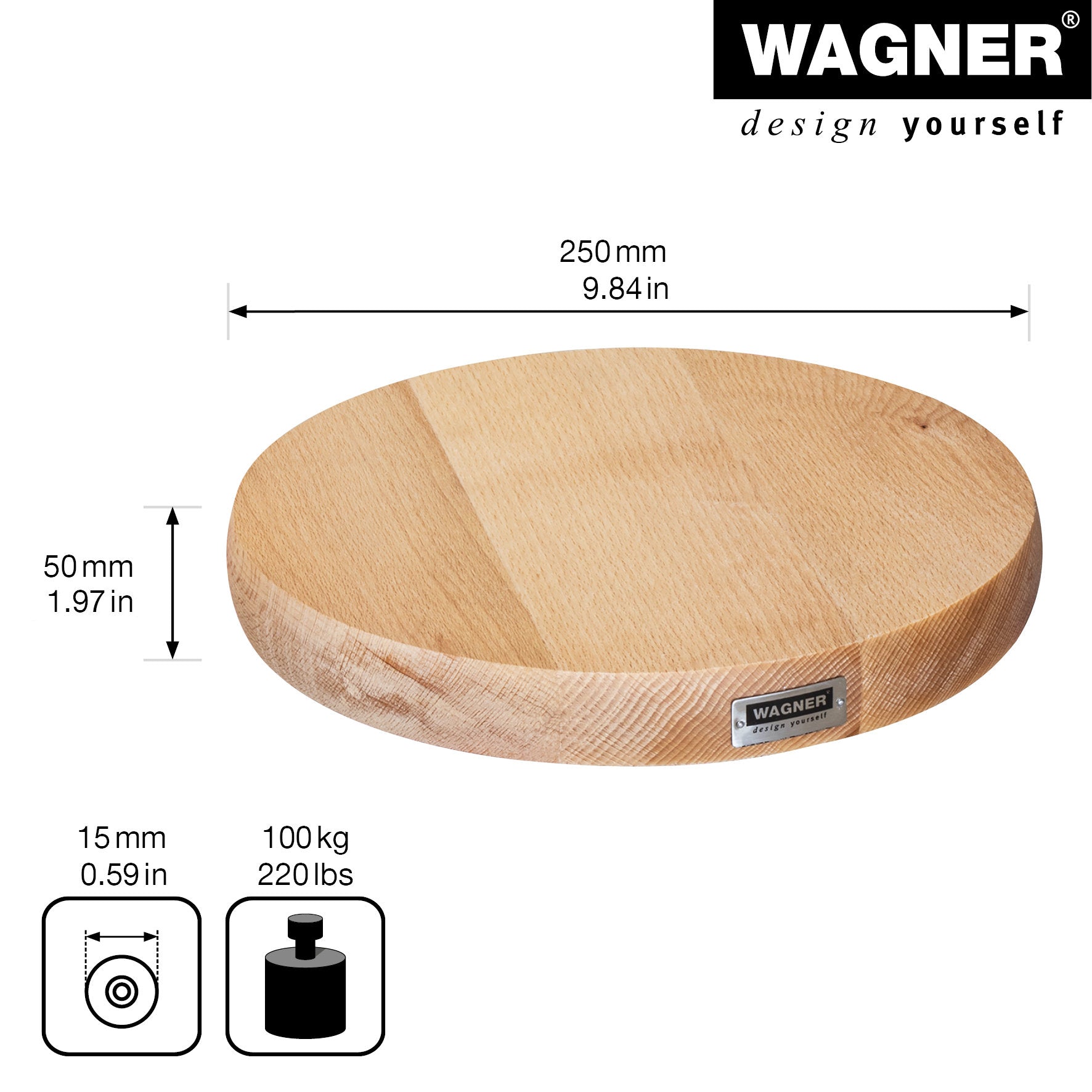 Wooden Plant Caddy w/No-Show Casters - 10" Natural Round