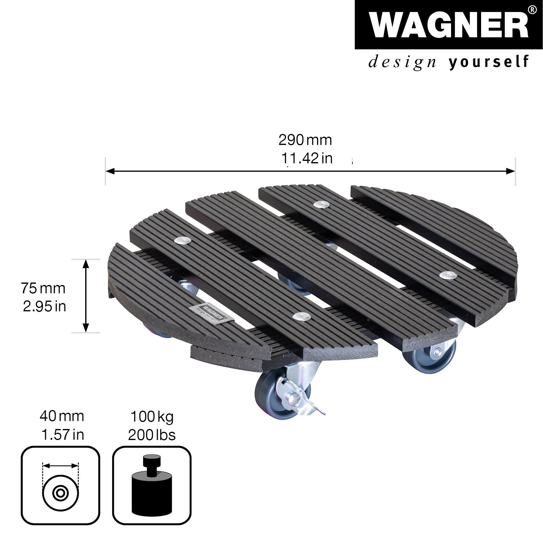 Wagner Waterproof Plant Caddy - 11.4" Gray Round