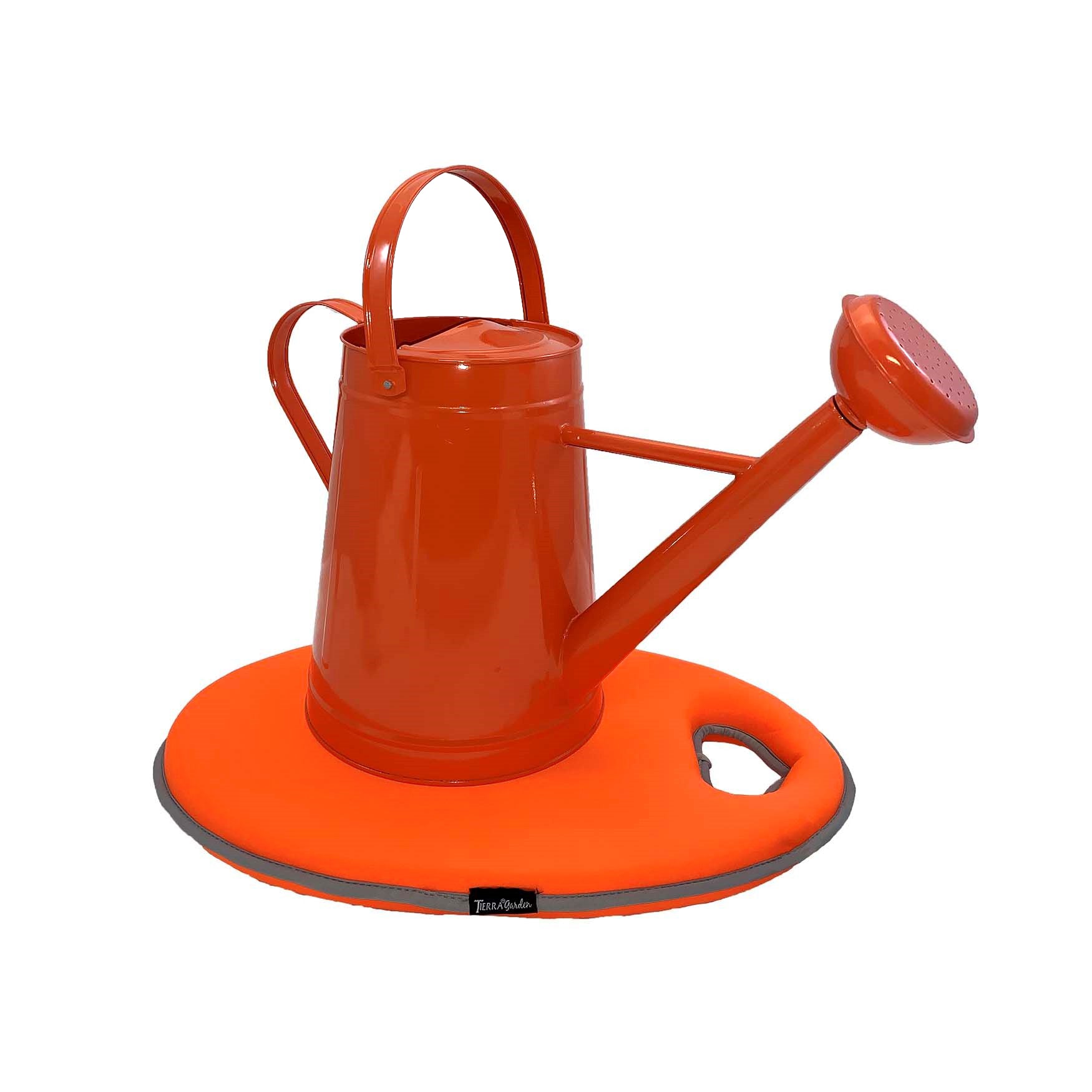 Metal Watering Can & Memory Foam Kneel Cushion Combo - 2.1 gal Orange