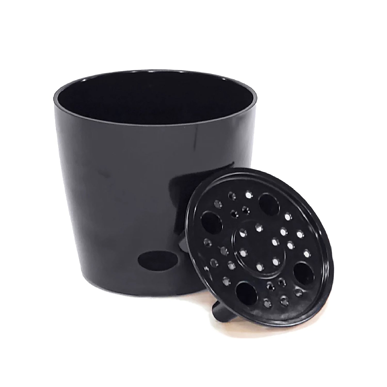 5" Round Self-Watering Bamboo Pot - Black