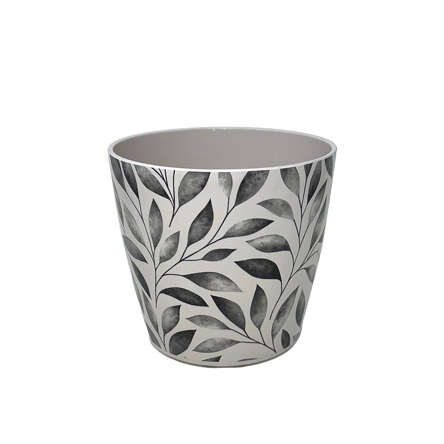 5" Round Self-Watering Bamboo Pot - Gray Leaves