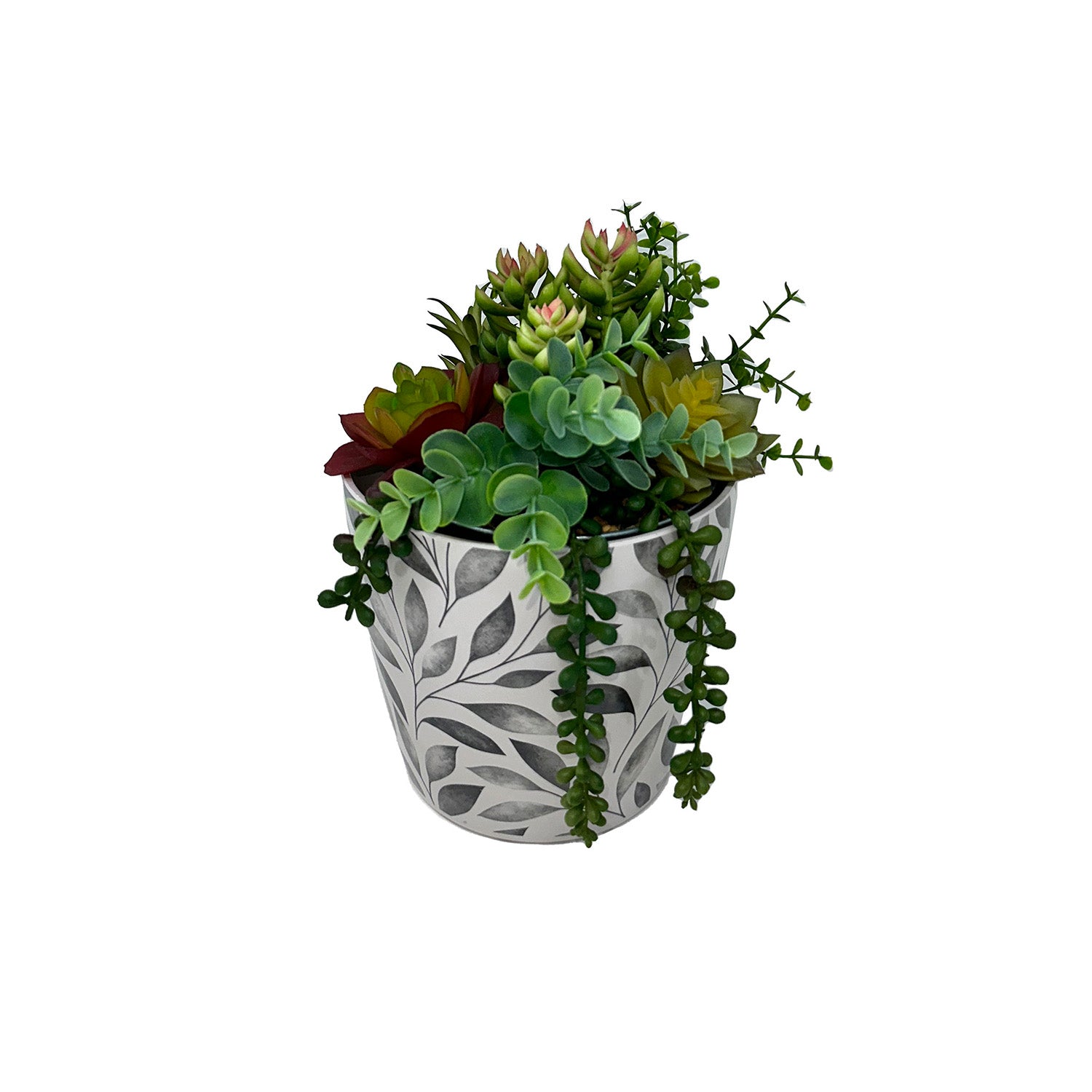 5" Round Self-Watering Bamboo Pot - Gray Leaves