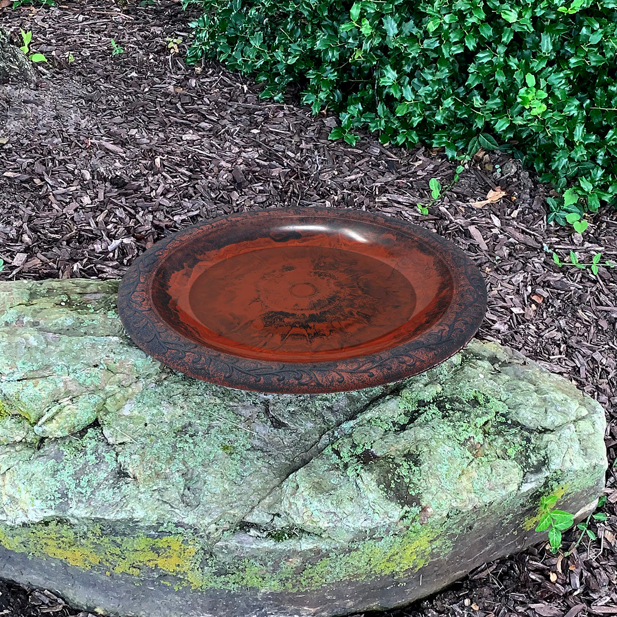 Red/Charcoal Fiber Clay Birdbath Bowl - 19" dia