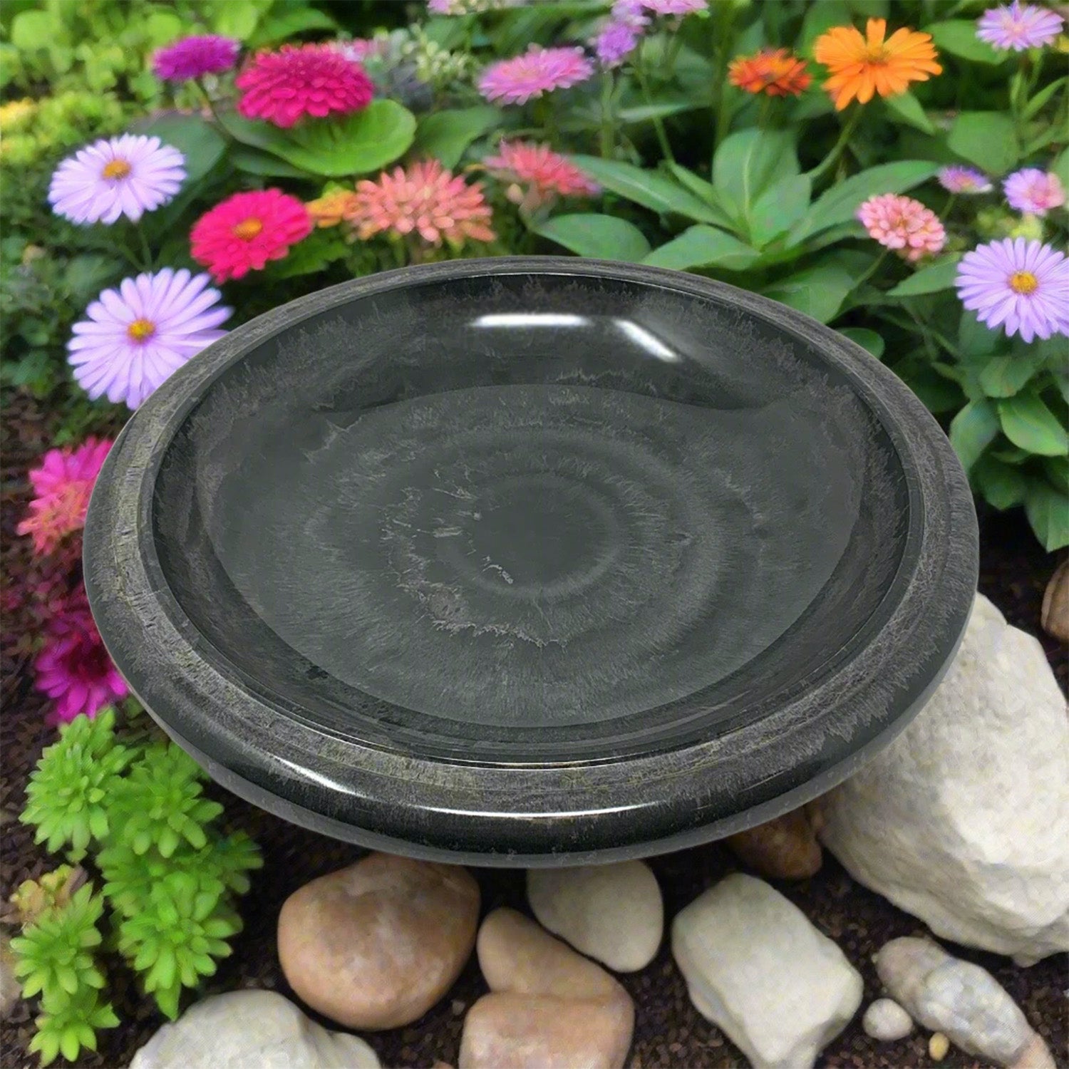 Gray Fiber Clay Birdbath Bowl - 19" dia