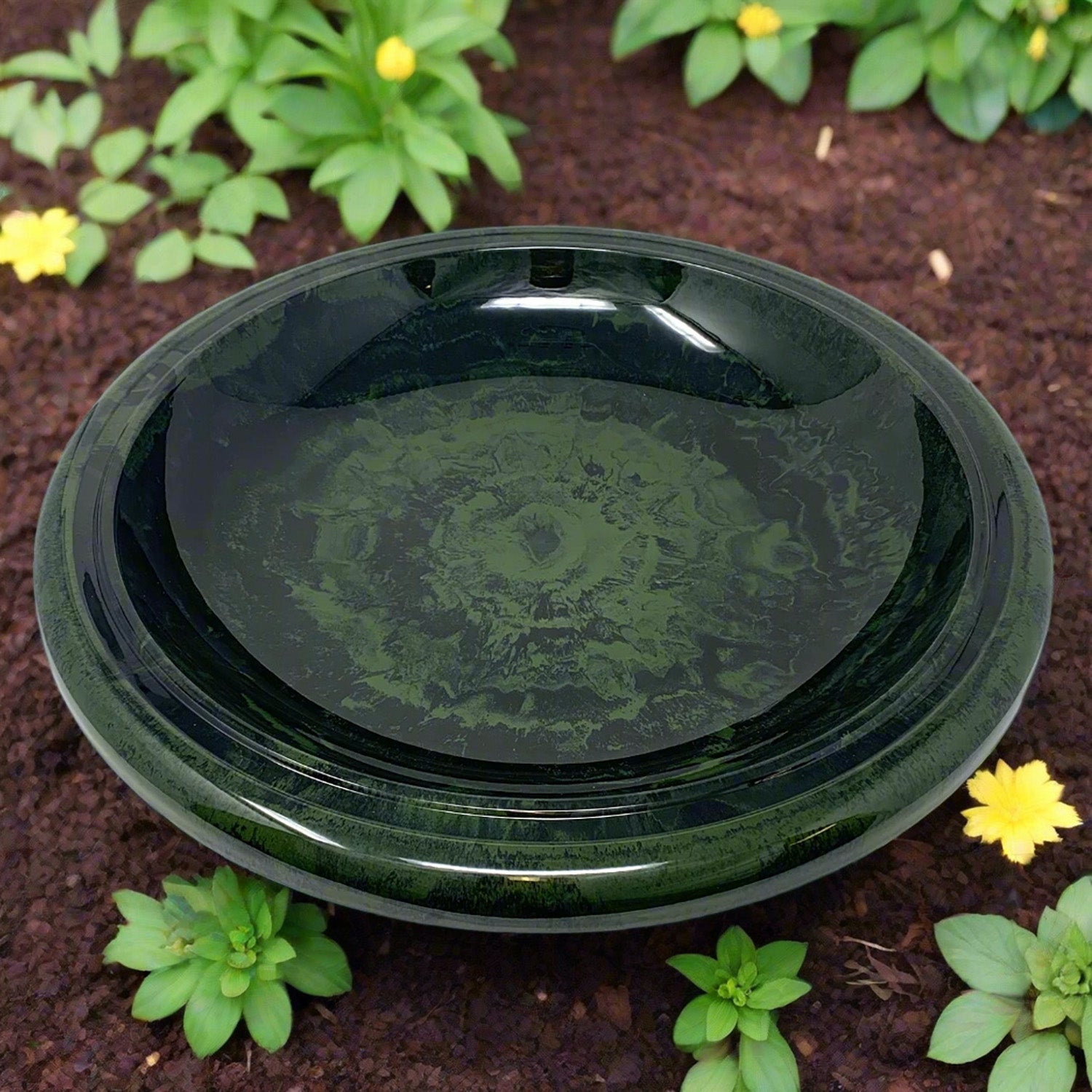 Hunter Green Fiber Clay Birdbath Bowl - 19" dia