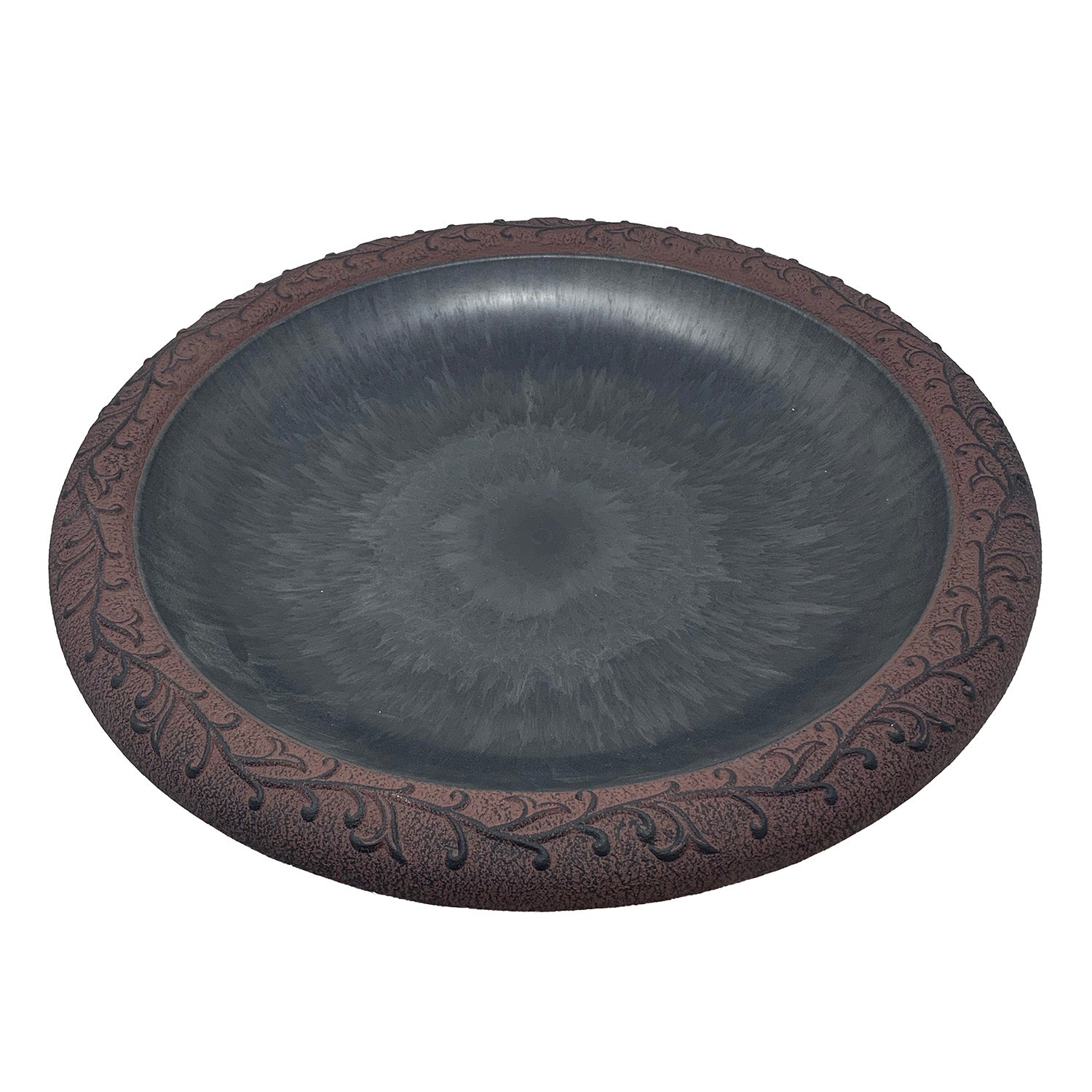 Slate/Wine Fiber Clay Birdbath on Black Metal Base - 28"