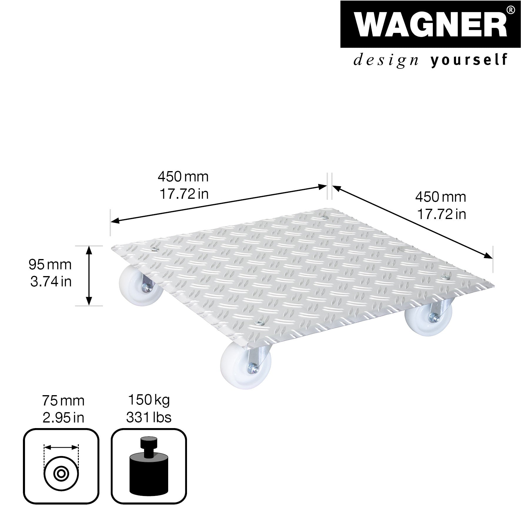 Aluminum Plant Caddy - 18.5" Silver Square Diamond Plated