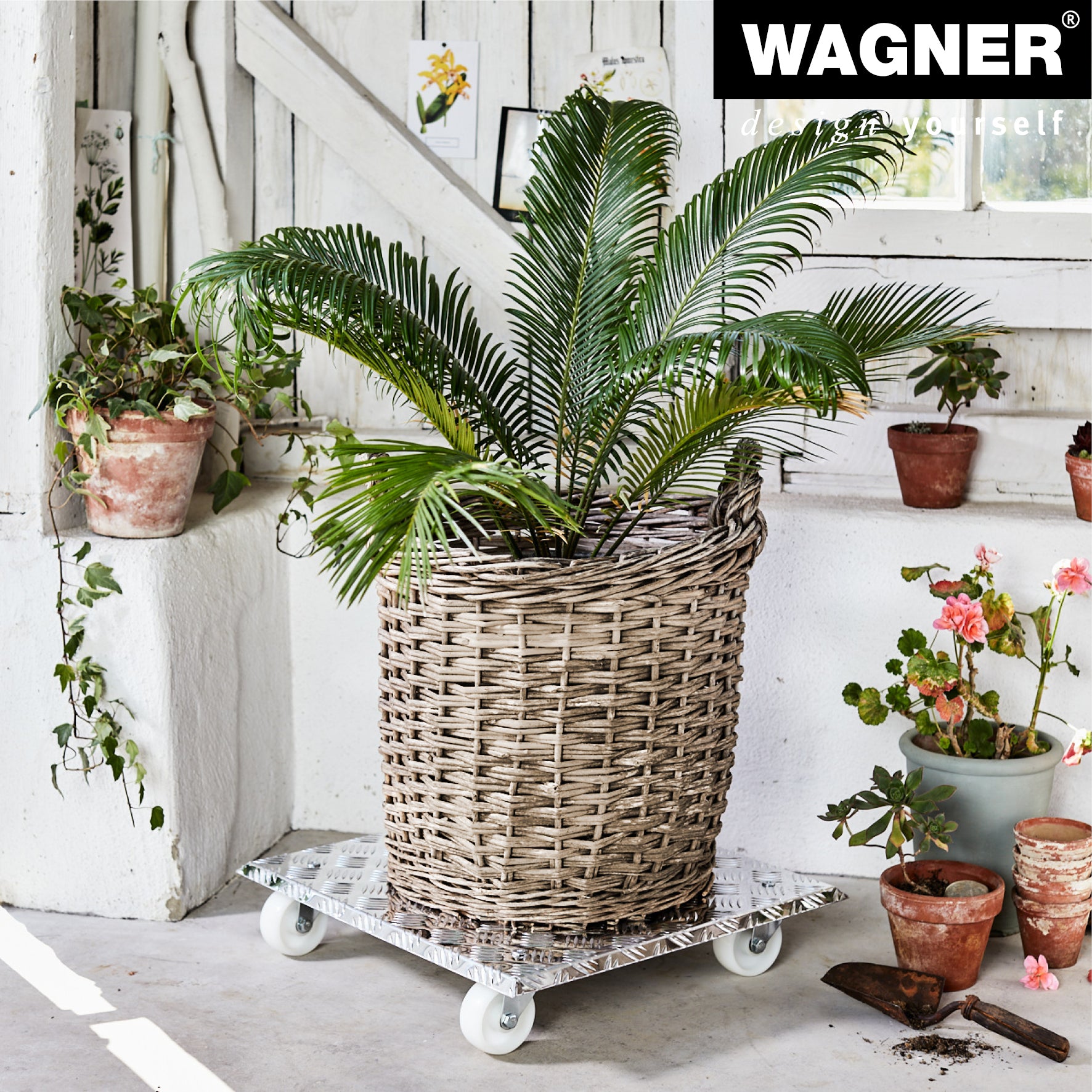 Aluminum Plant Caddy - 18.5" Silver Square Diamond Plated