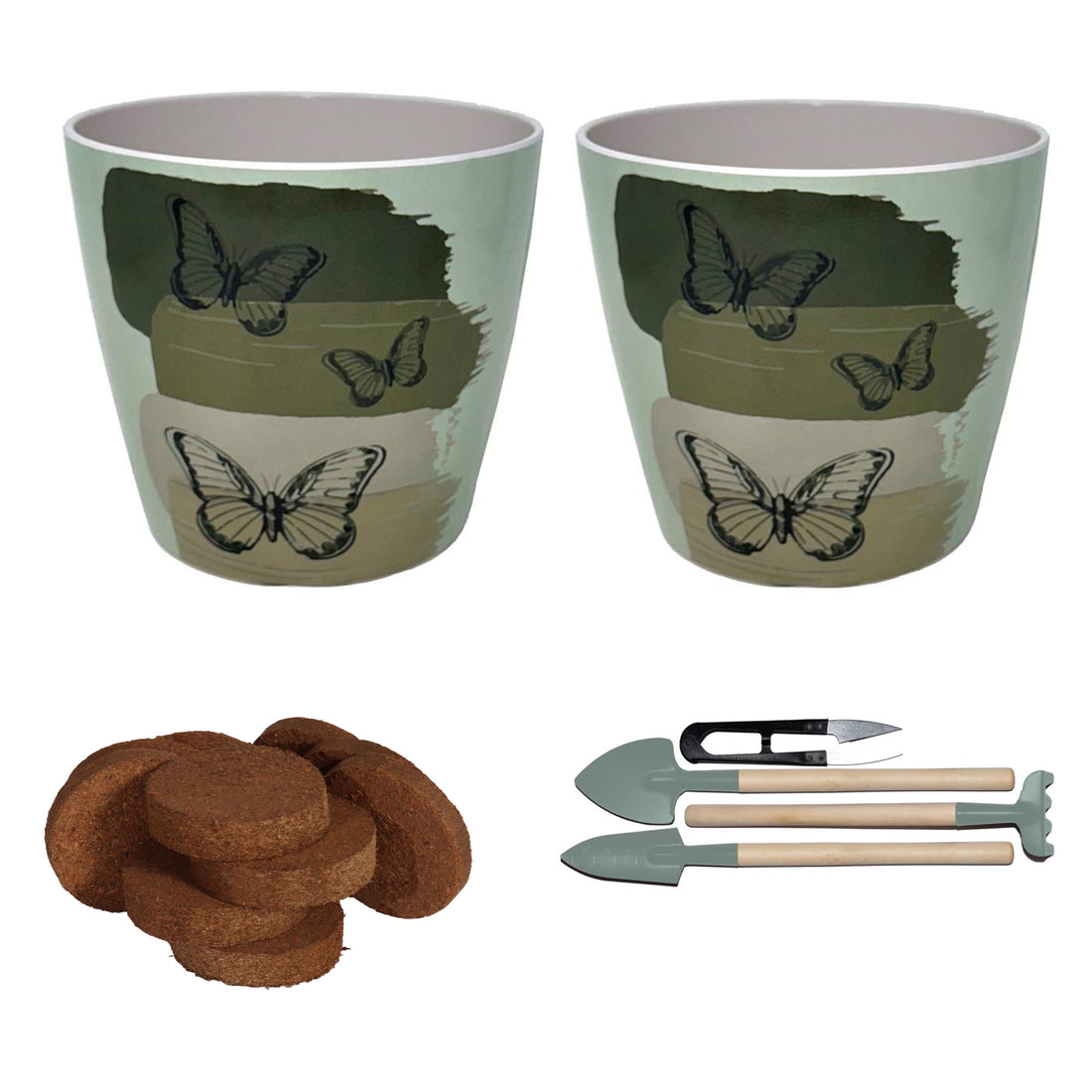 7" Round Self-Watering Bamboo Pot Kit - Butterly