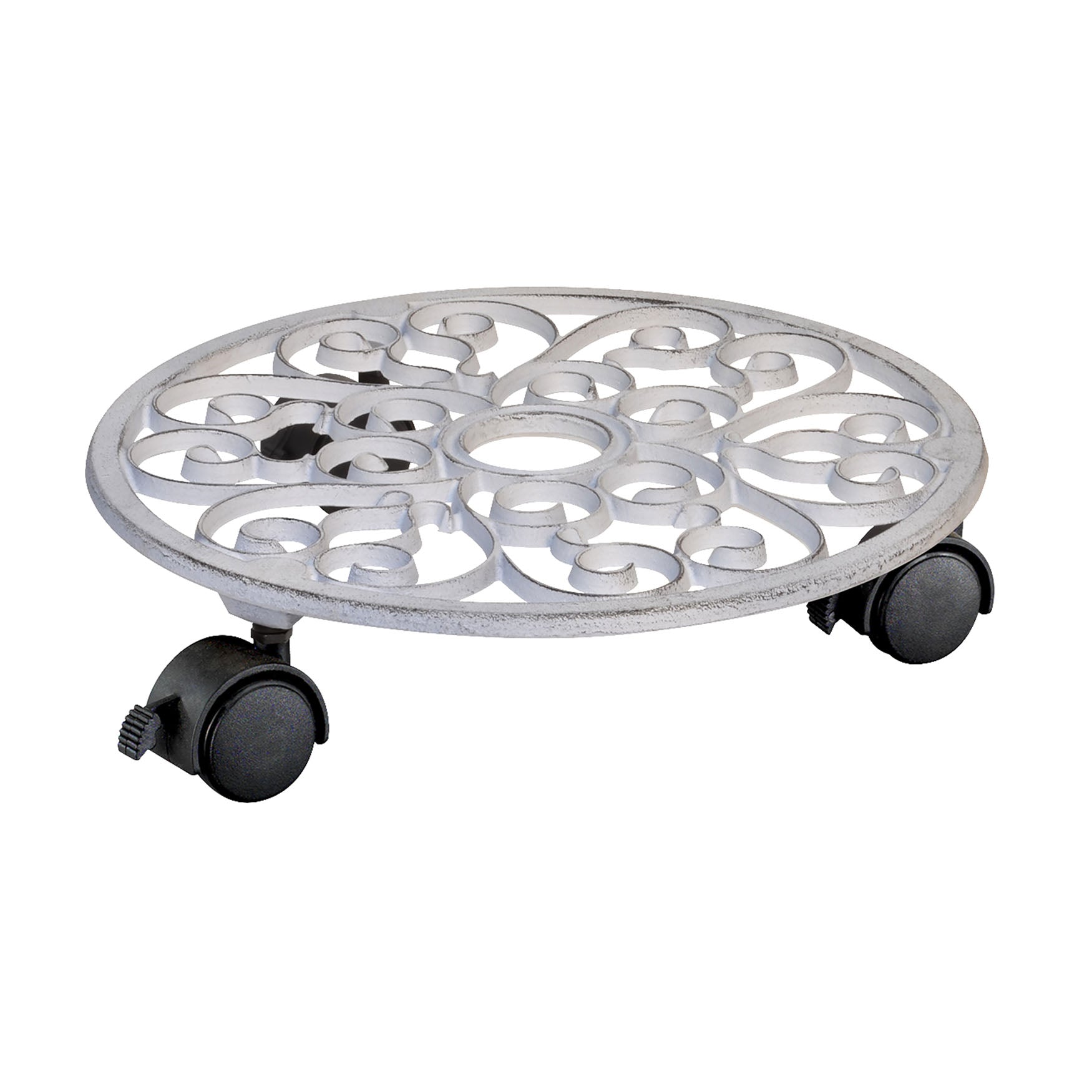 Cast Iron Plant Caddy - 11.4" White Round