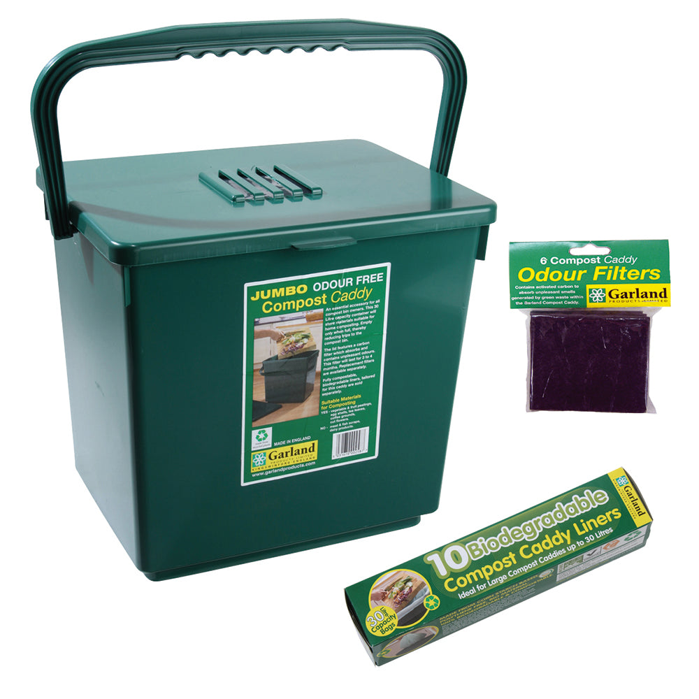 Jumbo Compost Caddy with Replacement Filters & Biodegradable Bags