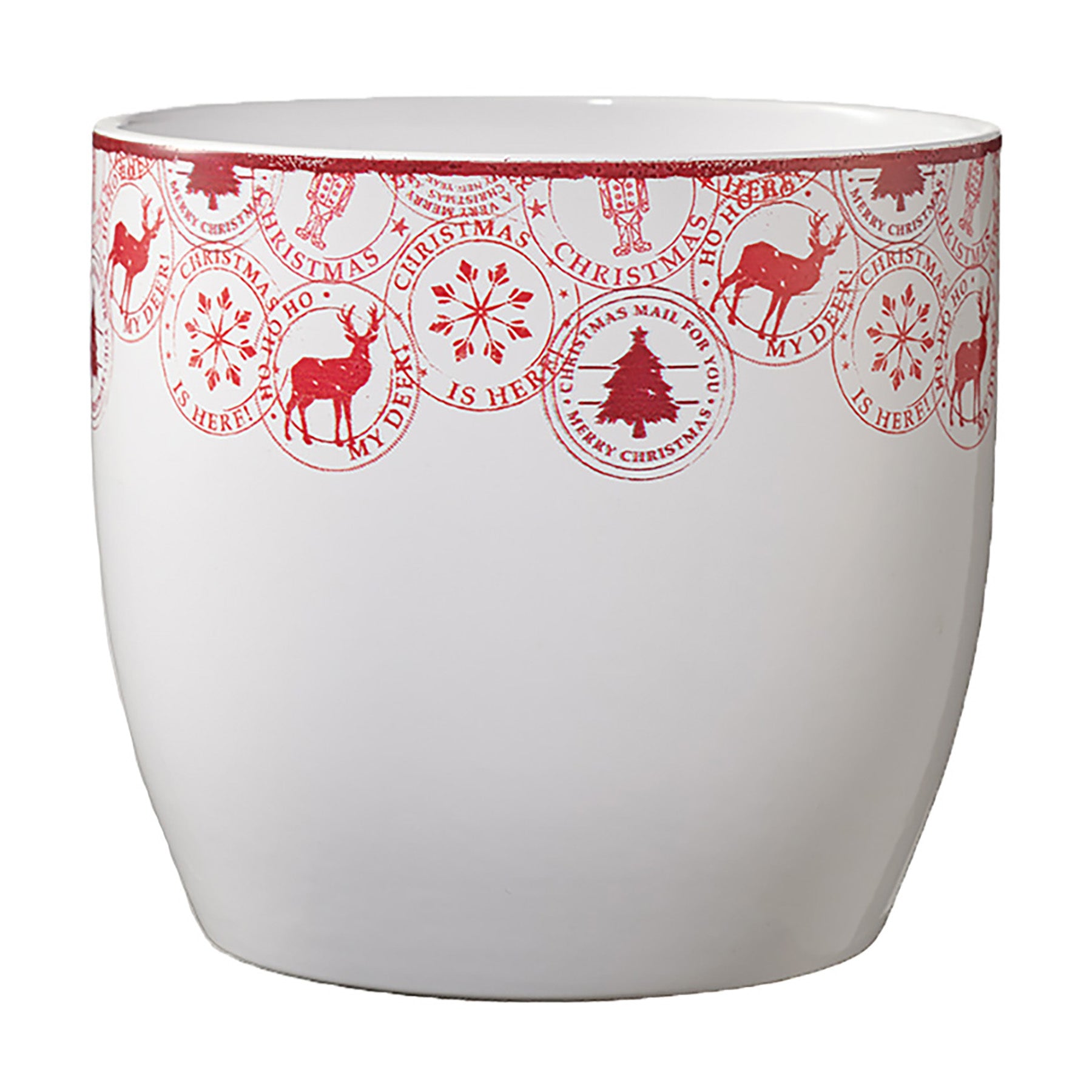 Basel Christmas Ceramic Pot - 5.5" Red Edging