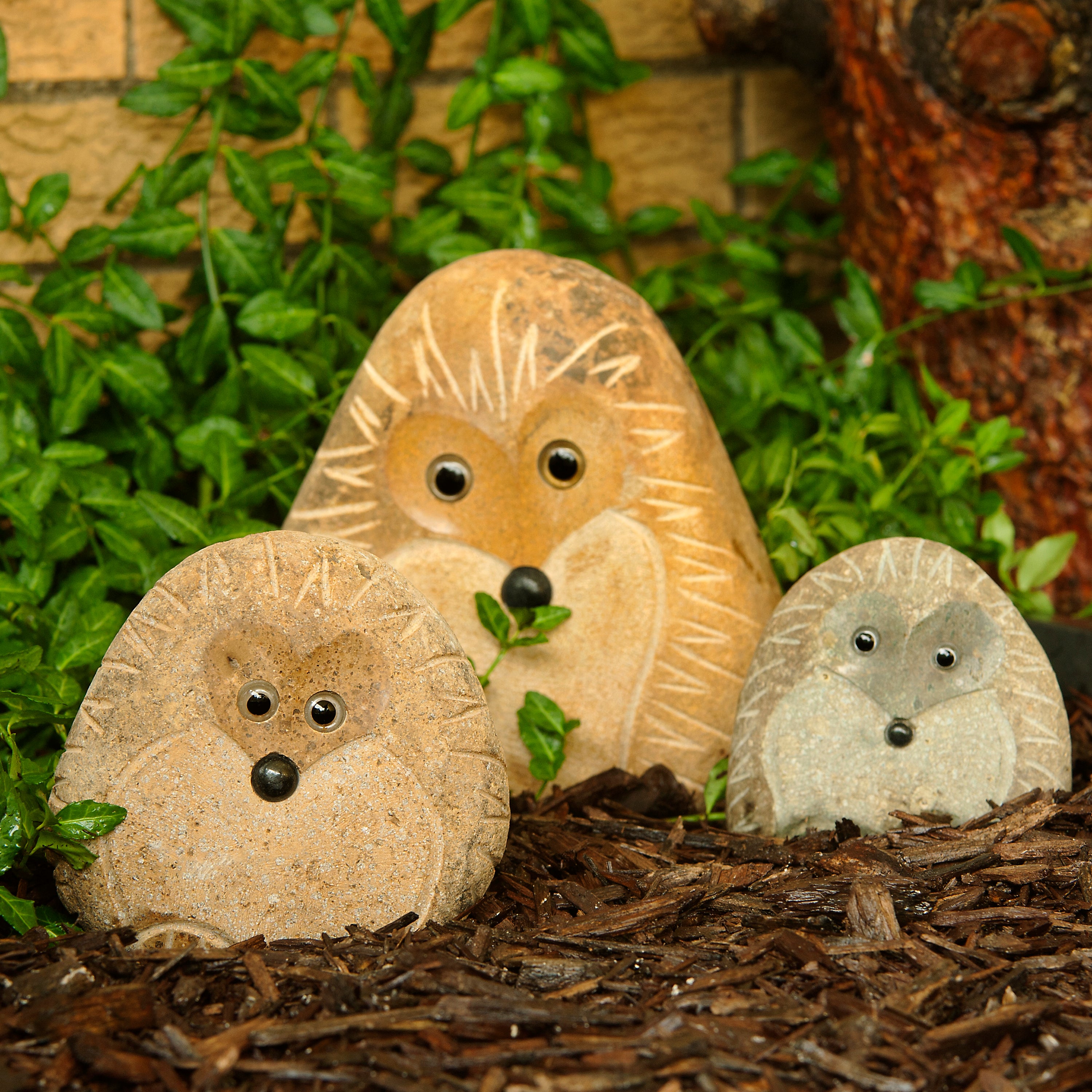 Family of Boulder Standing Hedgehogs - 3 Pcs 4"H, 6"H, 8"H