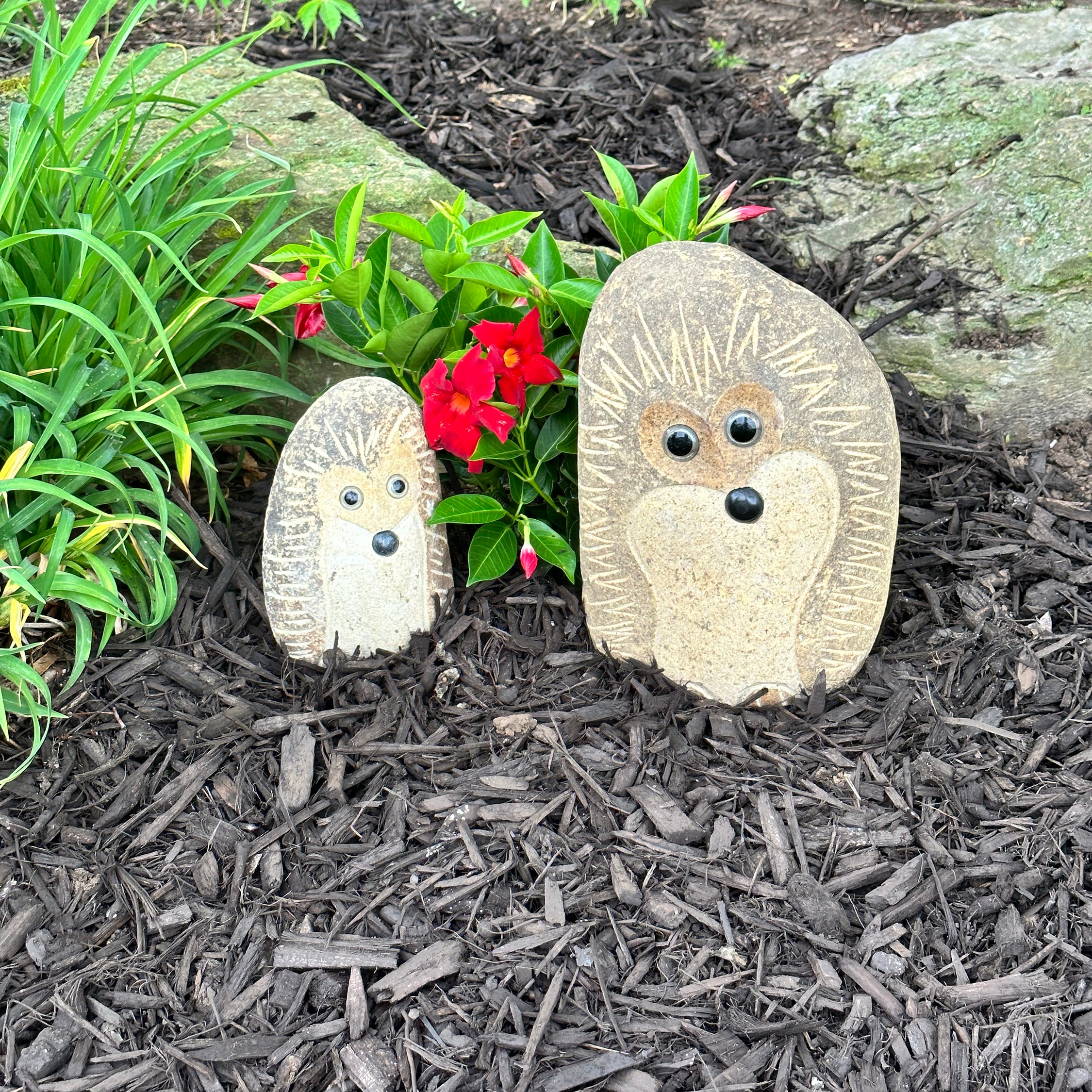 Family of Boulder Standing Hedgehogs - 2 Pcs 8"H, 12"H