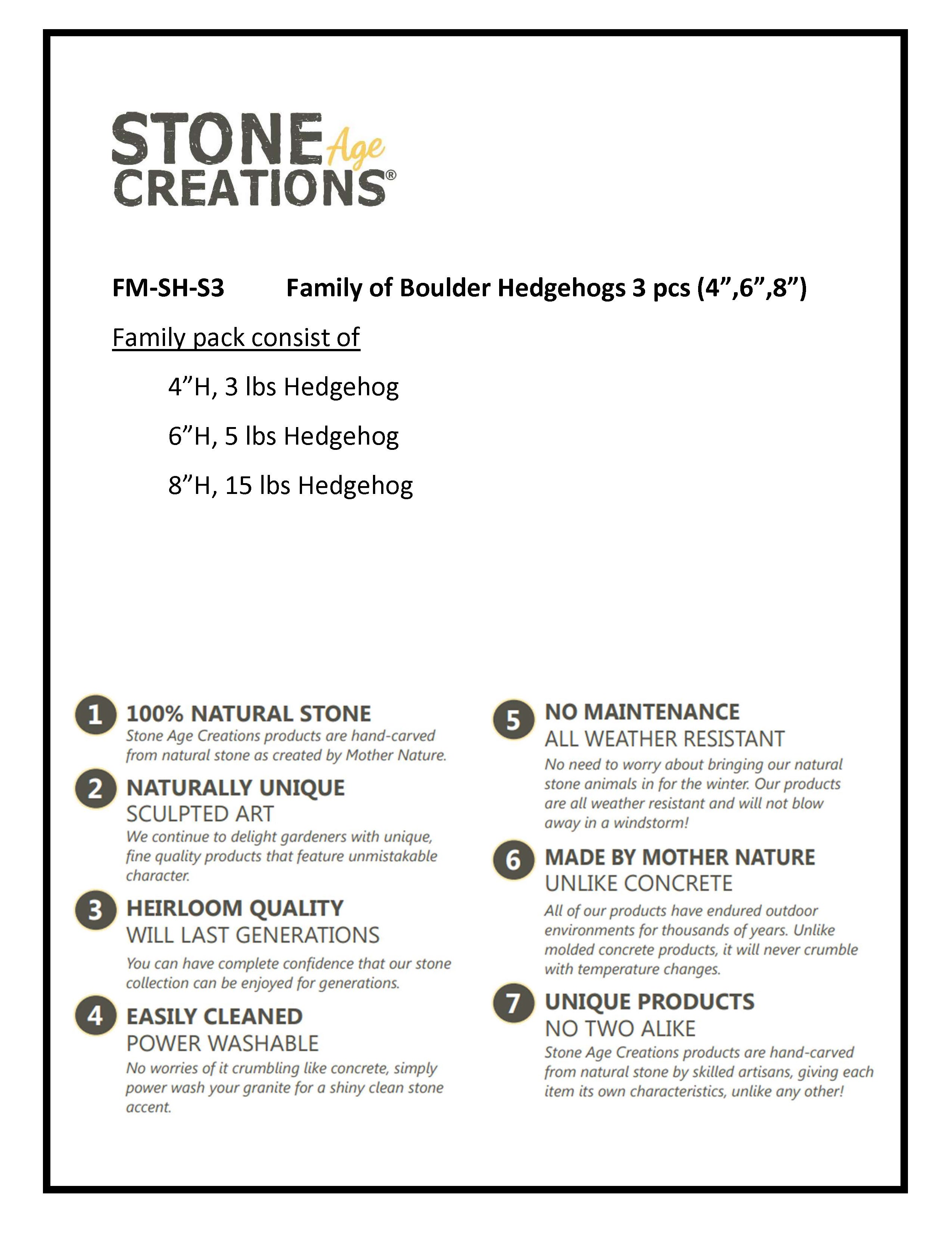 Family of Boulder Standing Hedgehogs - 3 Pcs 4"H, 6"H, 8"H