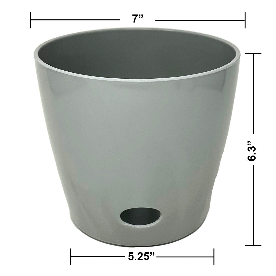 7" Round Self-Watering Bamboo Pot - Gray