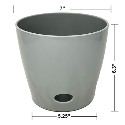 7" Round Self-Watering Bamboo Pot - Gray