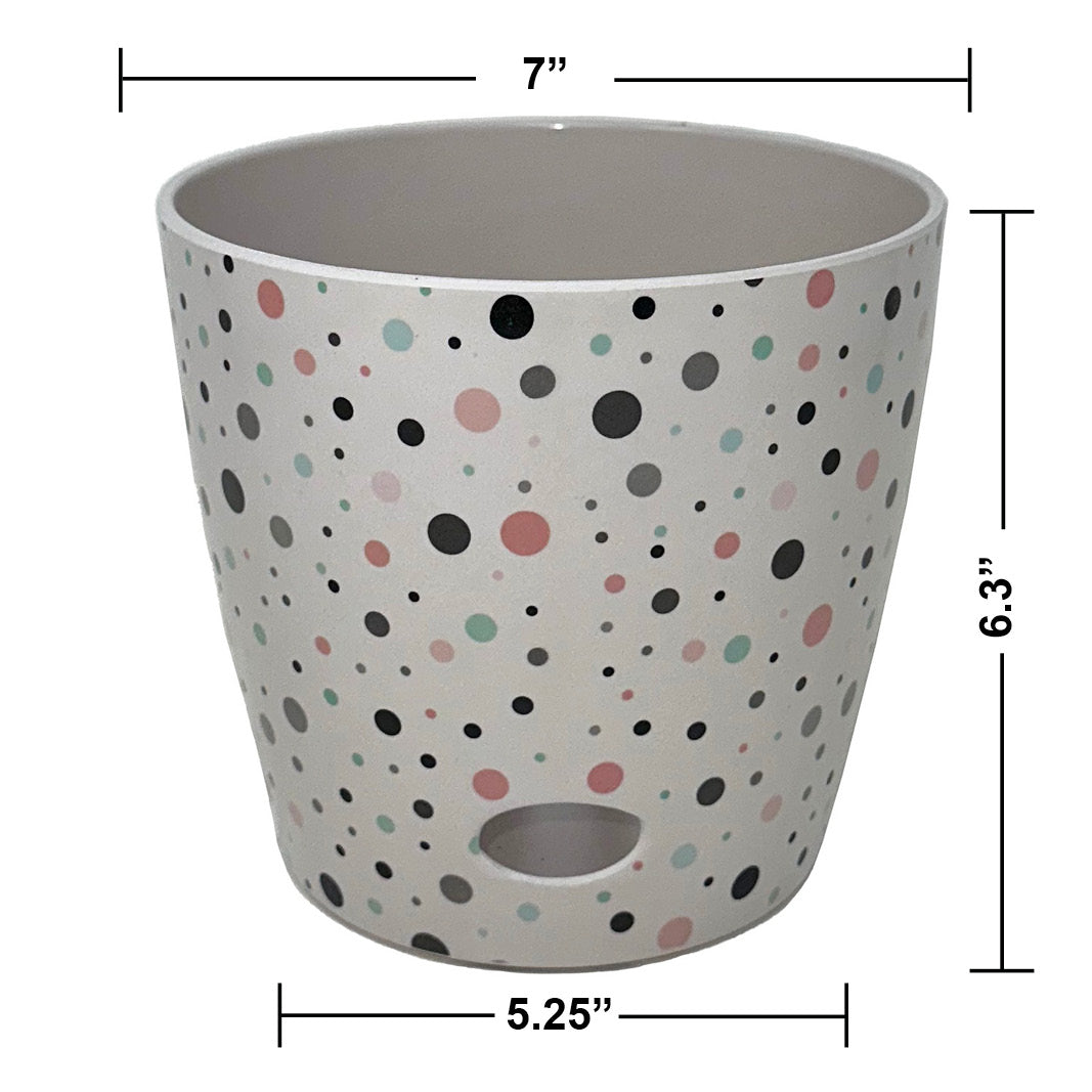 7" Round Self-Watering Bamboo Pot - Dots