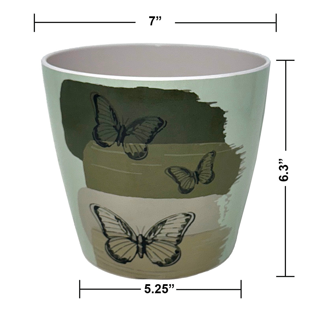 7" Round Self-Watering Bamboo Pot - Butterfly