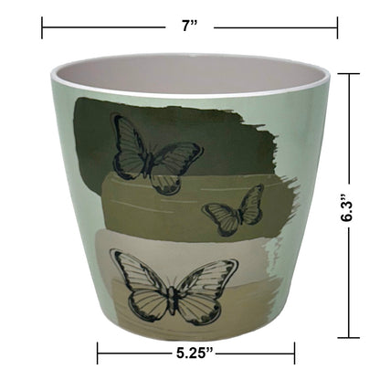 7" Round Self-Watering Bamboo Pot - Butterfly