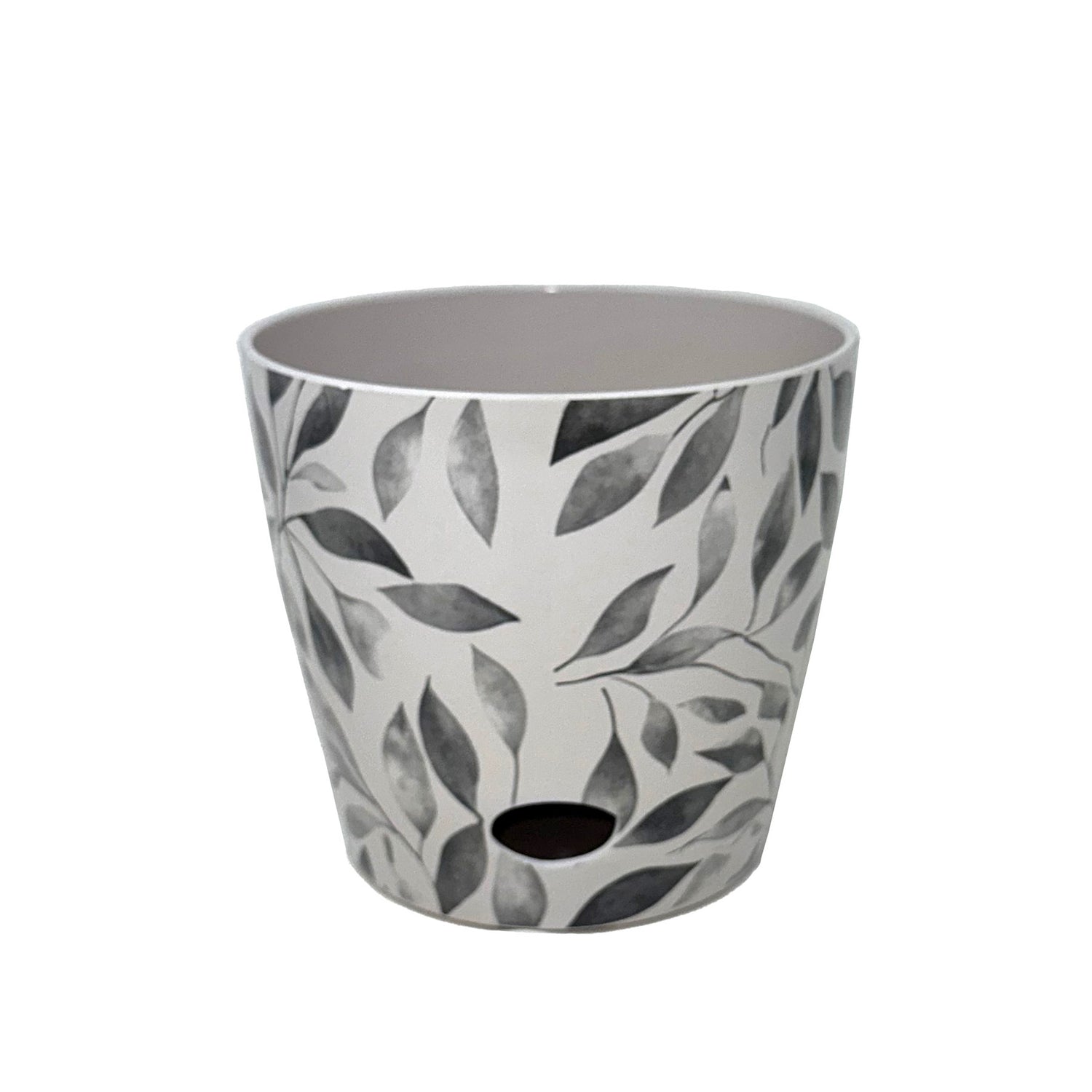 7" Round Self-Watering Bamboo Pot - Gray Leaves