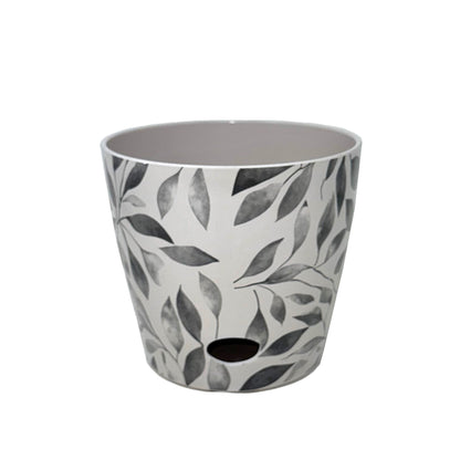 7" Round Self-Watering Bamboo Pot - Gray Leaves