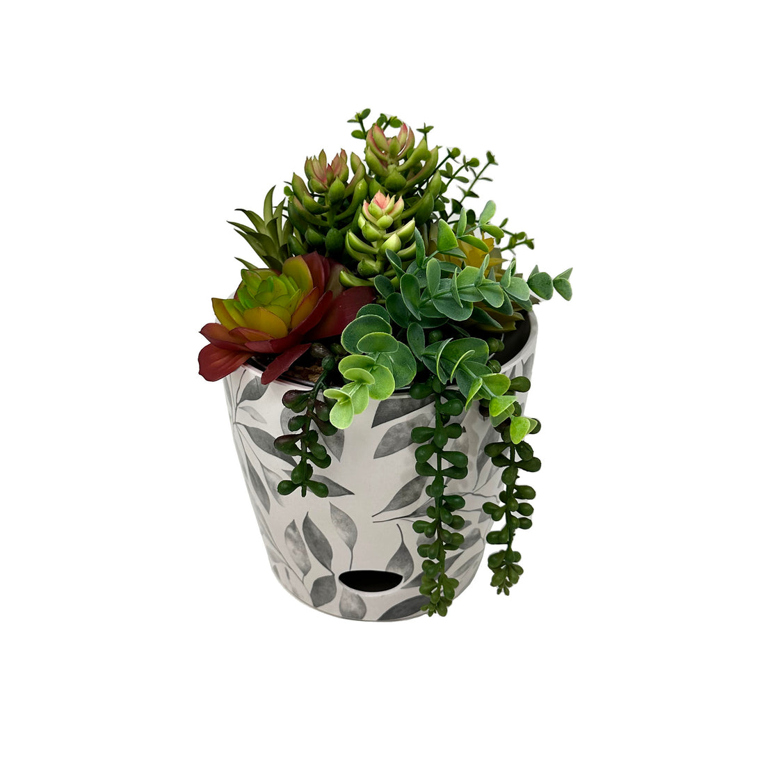 7" Round Self-Watering Bamboo Pot - Gray Leaves