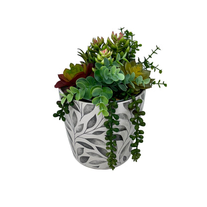 7" Round Self-Watering Bamboo Pot - Gray Leaves