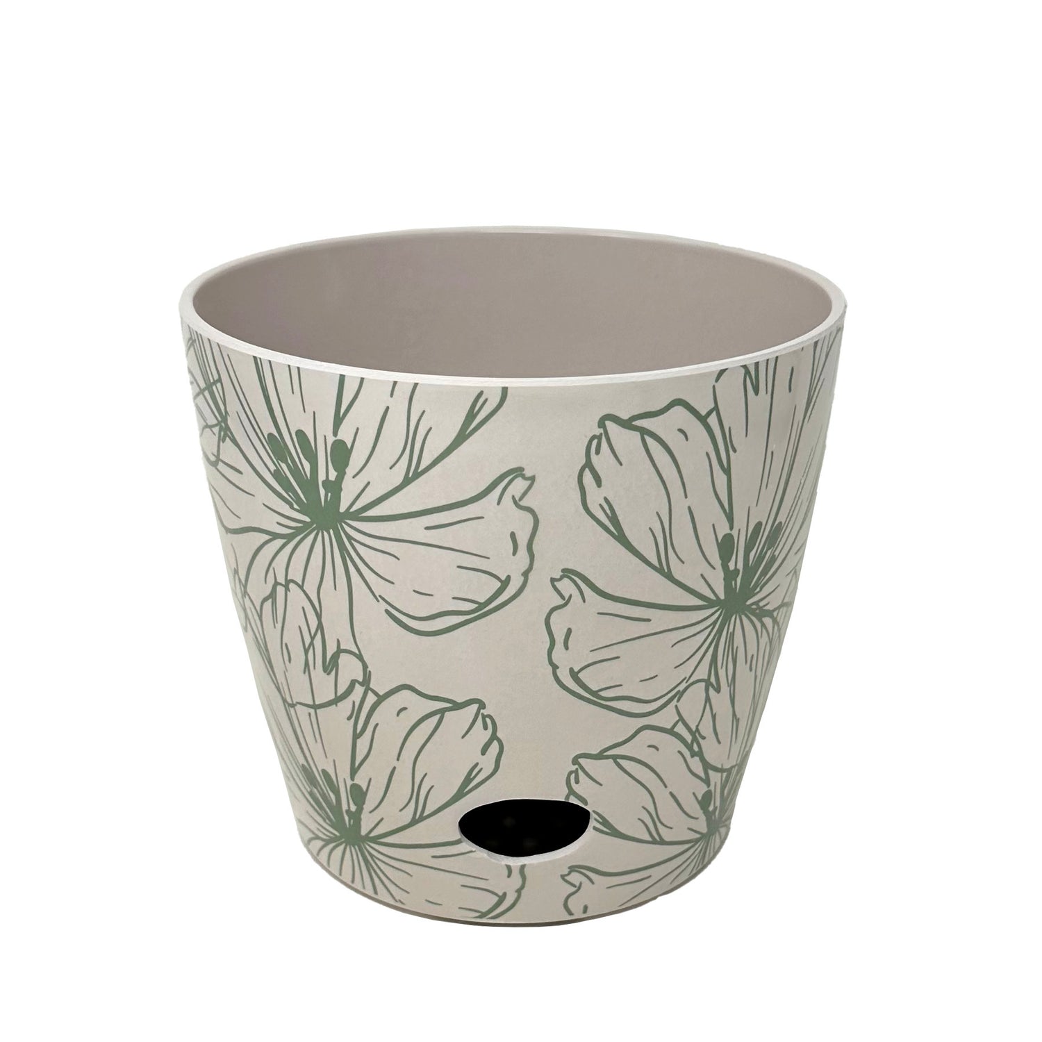 7" Round Self-Watering Bamboo Pot - Green Flower