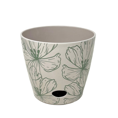 7" Round Self-Watering Bamboo Pot - Green Flower