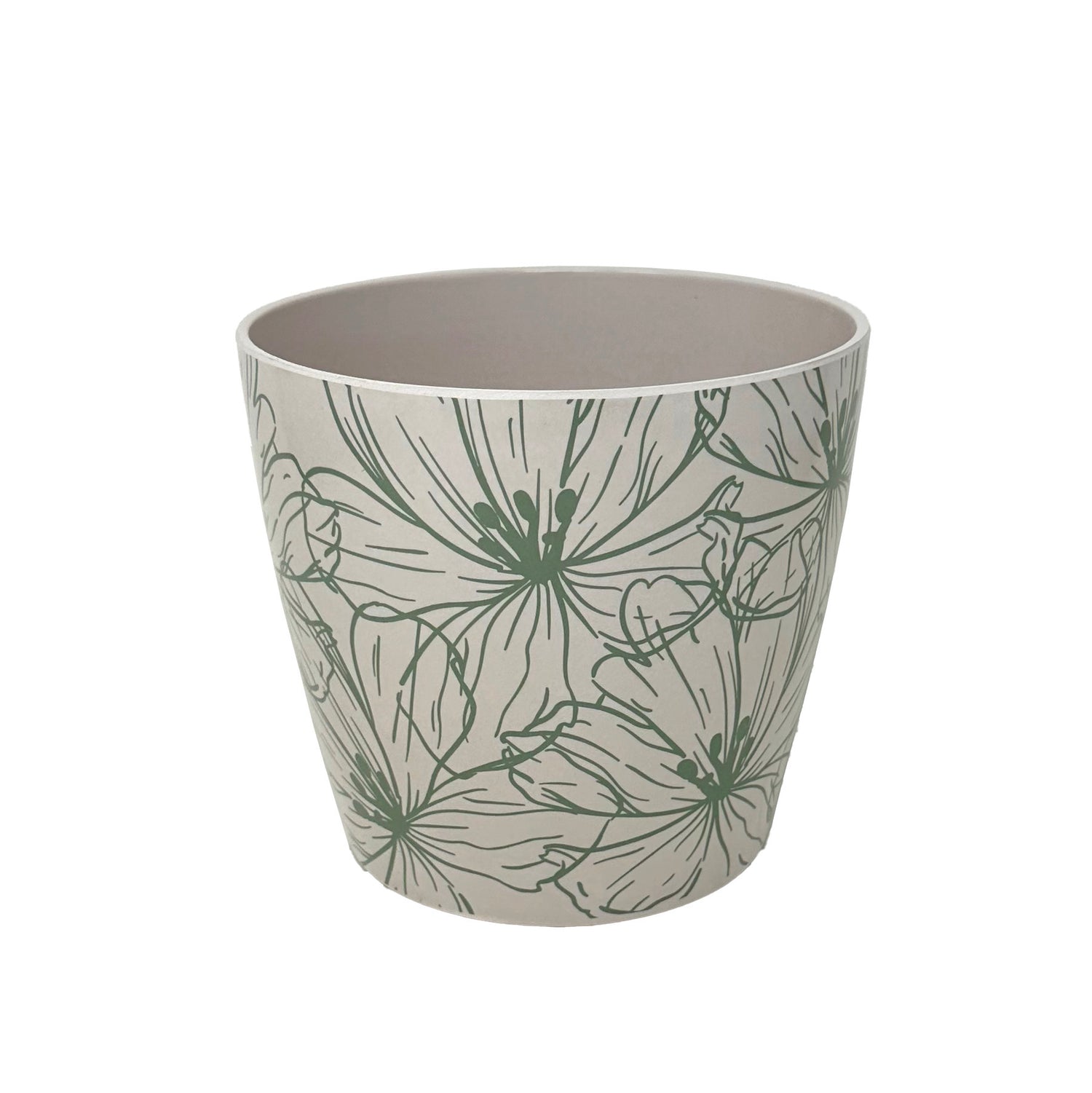 7" Round Self-Watering Bamboo Pot - Green Flower