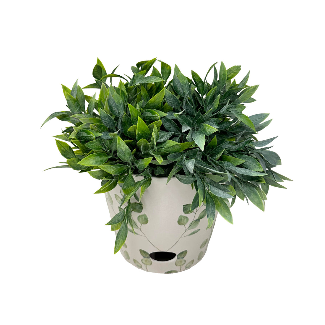 7" Round Self-Watering Bamboo Pot - Green Leaves