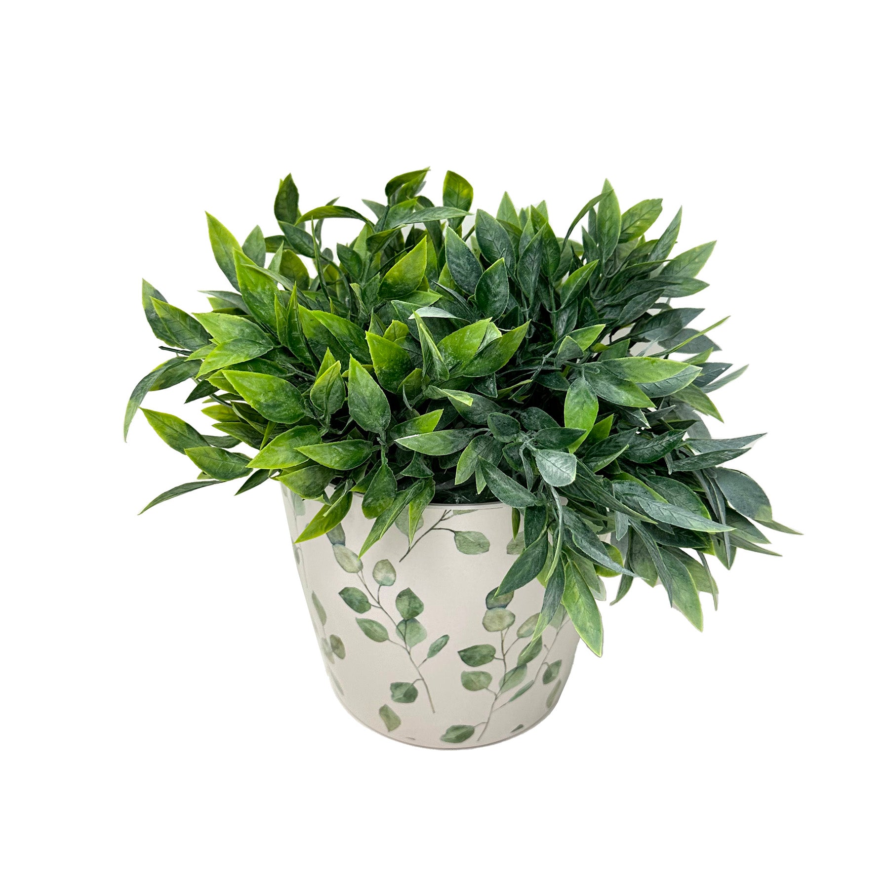 7" Round Self-Watering Bamboo Pot - Green Leaves