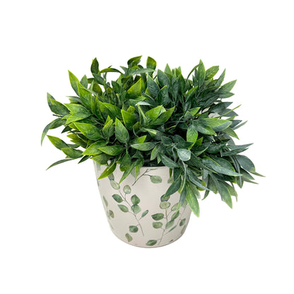 7" Round Self-Watering Bamboo Pot - Green Leaves