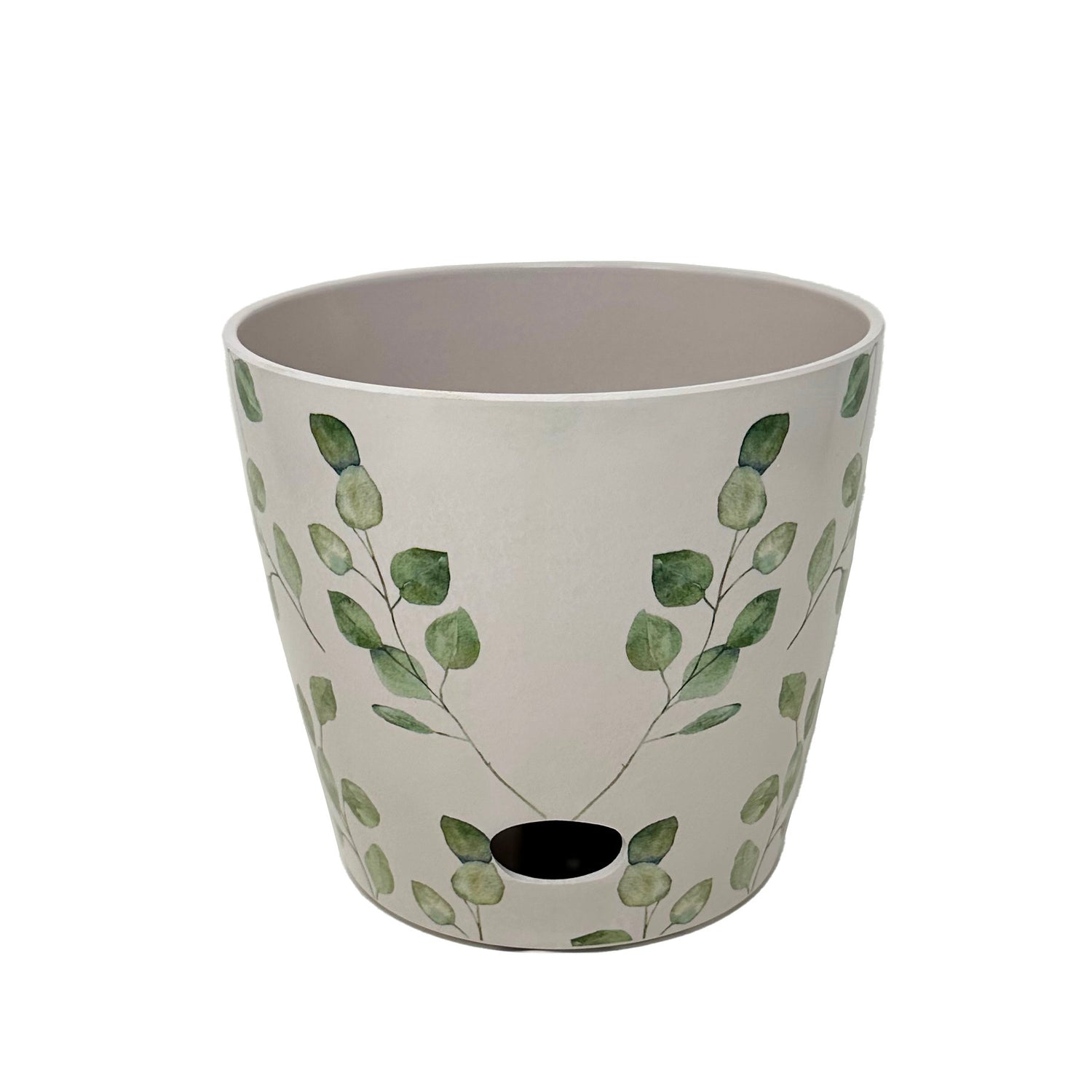 7" Round Self-Watering Bamboo Pot - Green Leaves