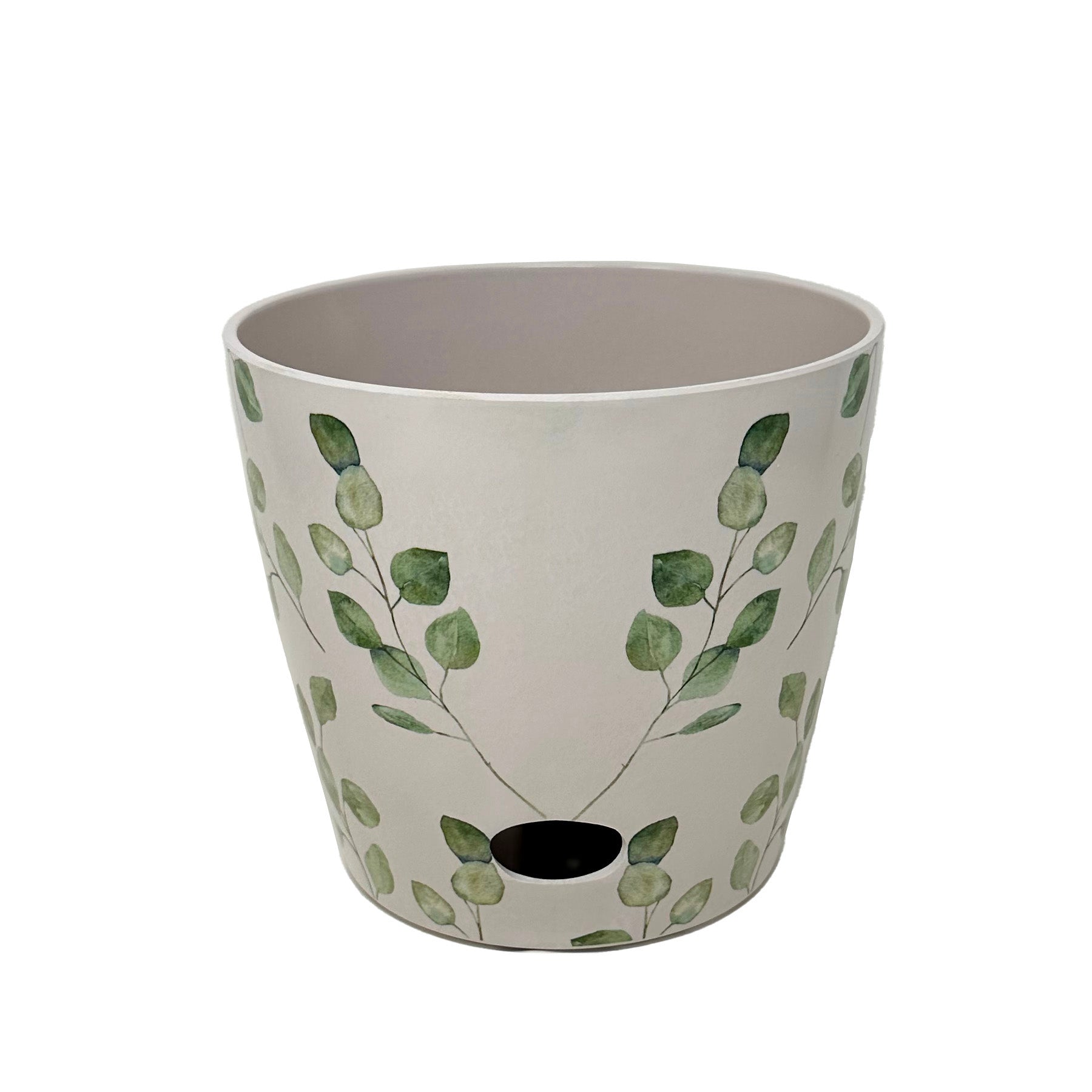 7" Round Self-Watering Bamboo Pot - Green Leaves