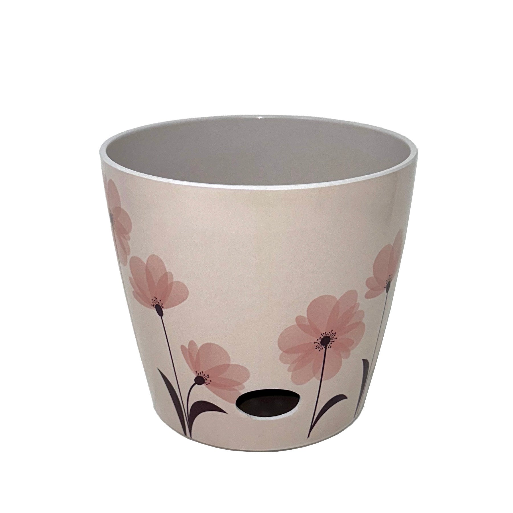 7" Round Self-Watering Bamboo Pot - Pink Flower