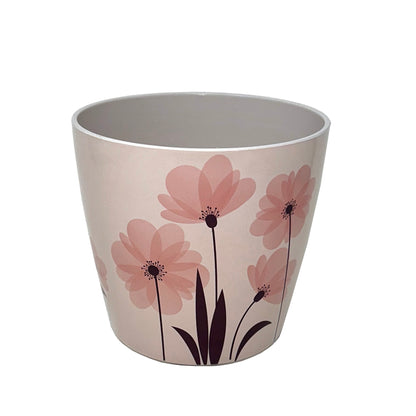 7" Round Self-Watering Bamboo Pot - Pink Flower