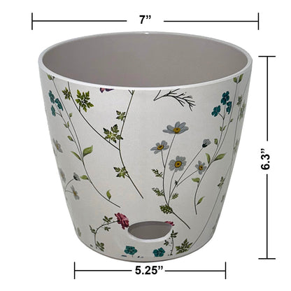 7" Round Self-Watering Bamboo Pot - Wildflower