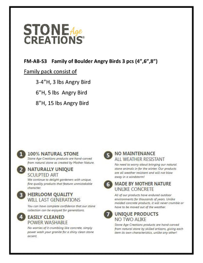 Family of Boulder Angry Birds 3 Pcs 4"6"8"