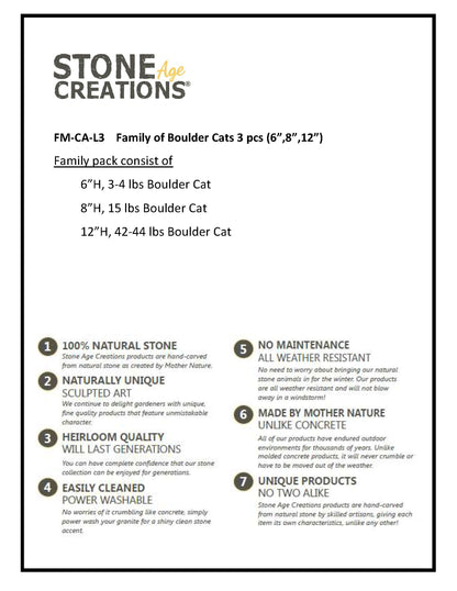 Family of Boulder Cats - 3 Pcs 6"H, 8"H, 12"H